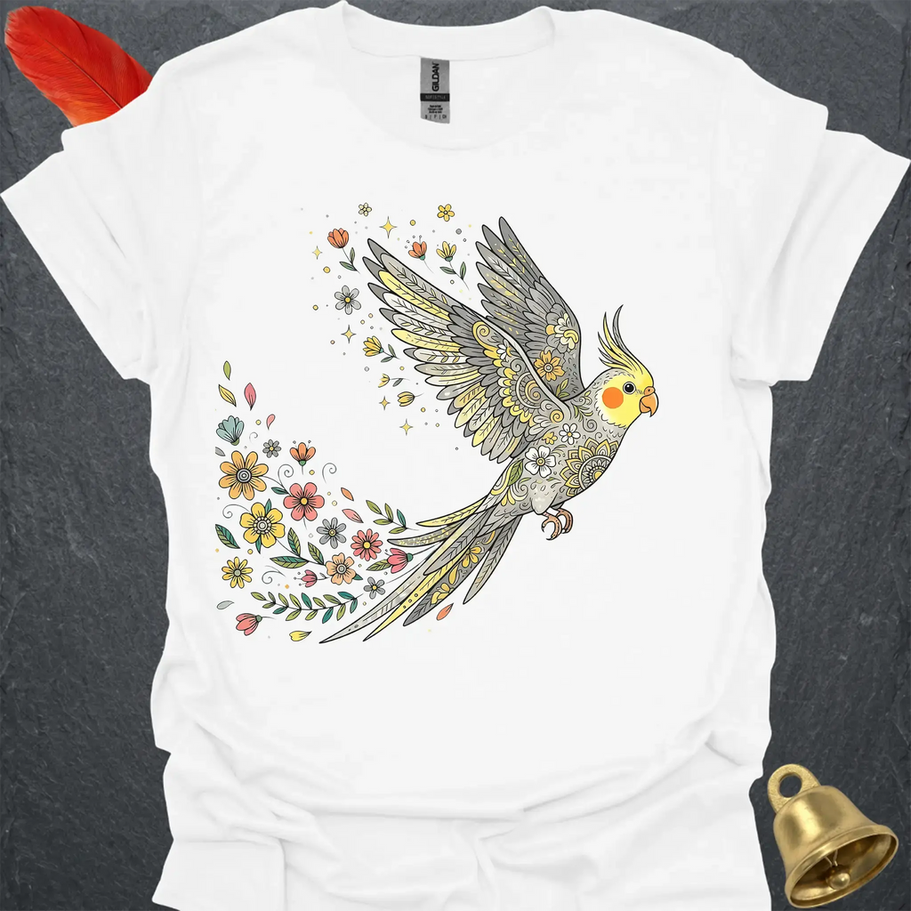 Pearl Cockatiel Flying Flower T-Shirt