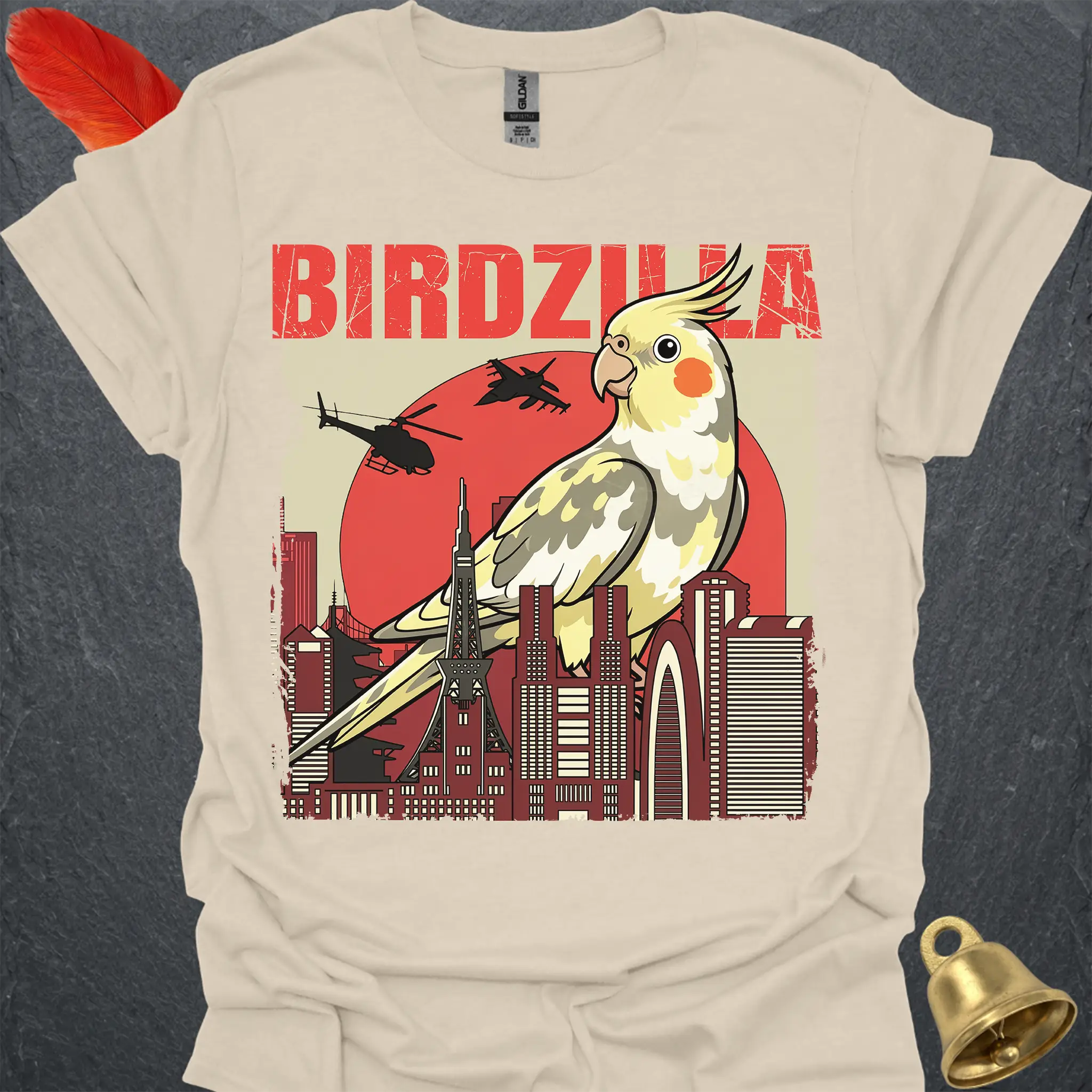 Pied Cockatiel Birdzilla T-Shirt