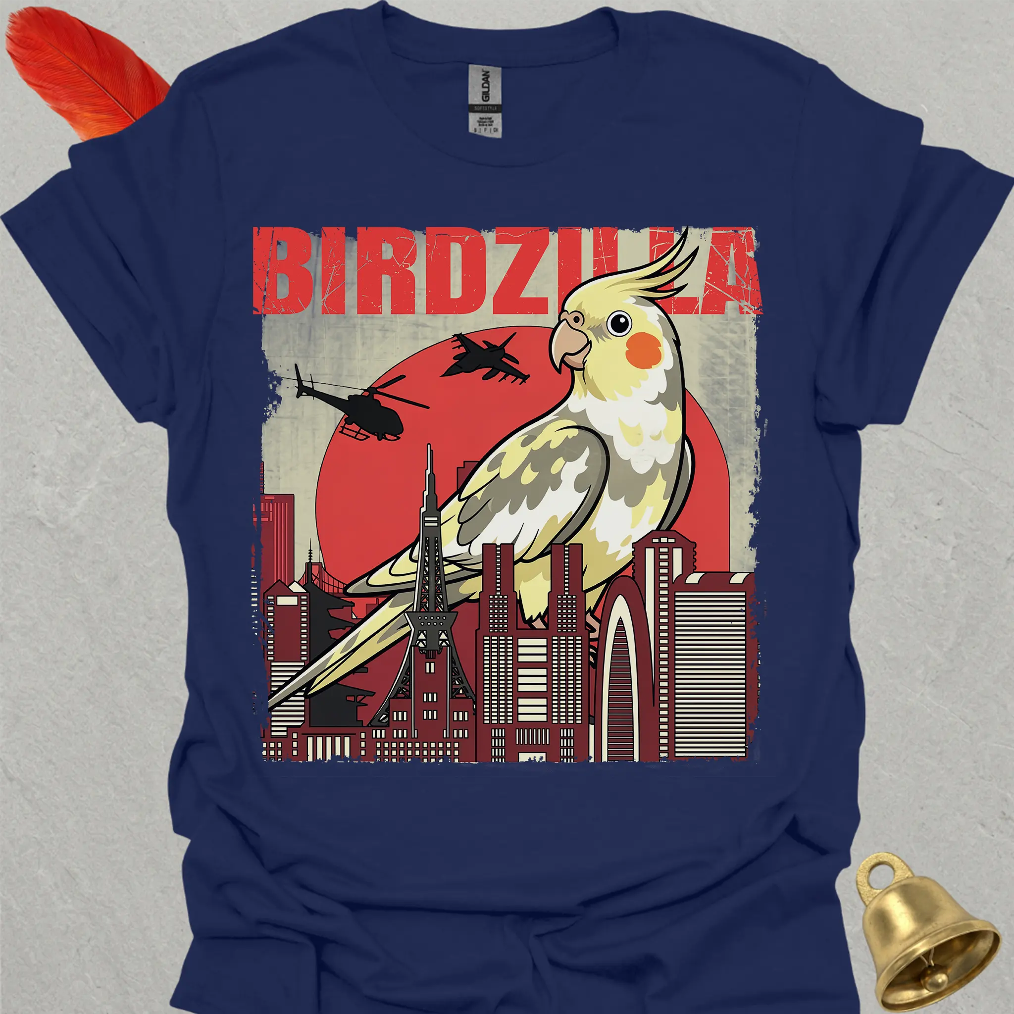 Pied Cockatiel Birdzilla T-Shirt