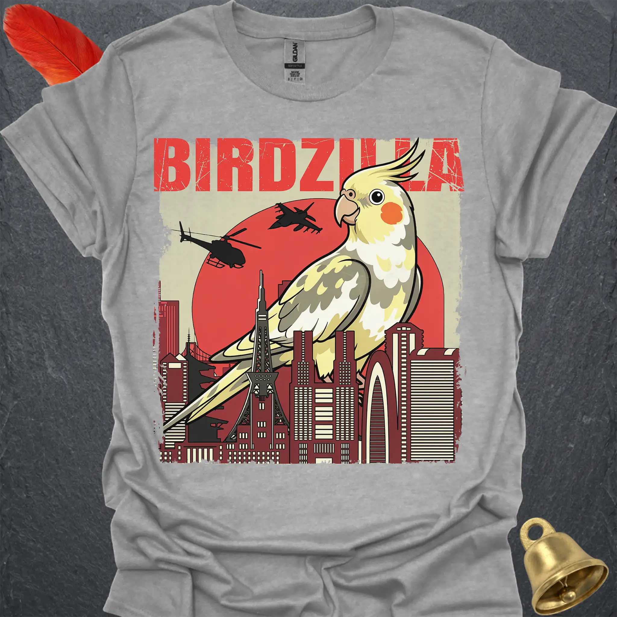 Pied Cockatiel Birdzilla T-Shirt