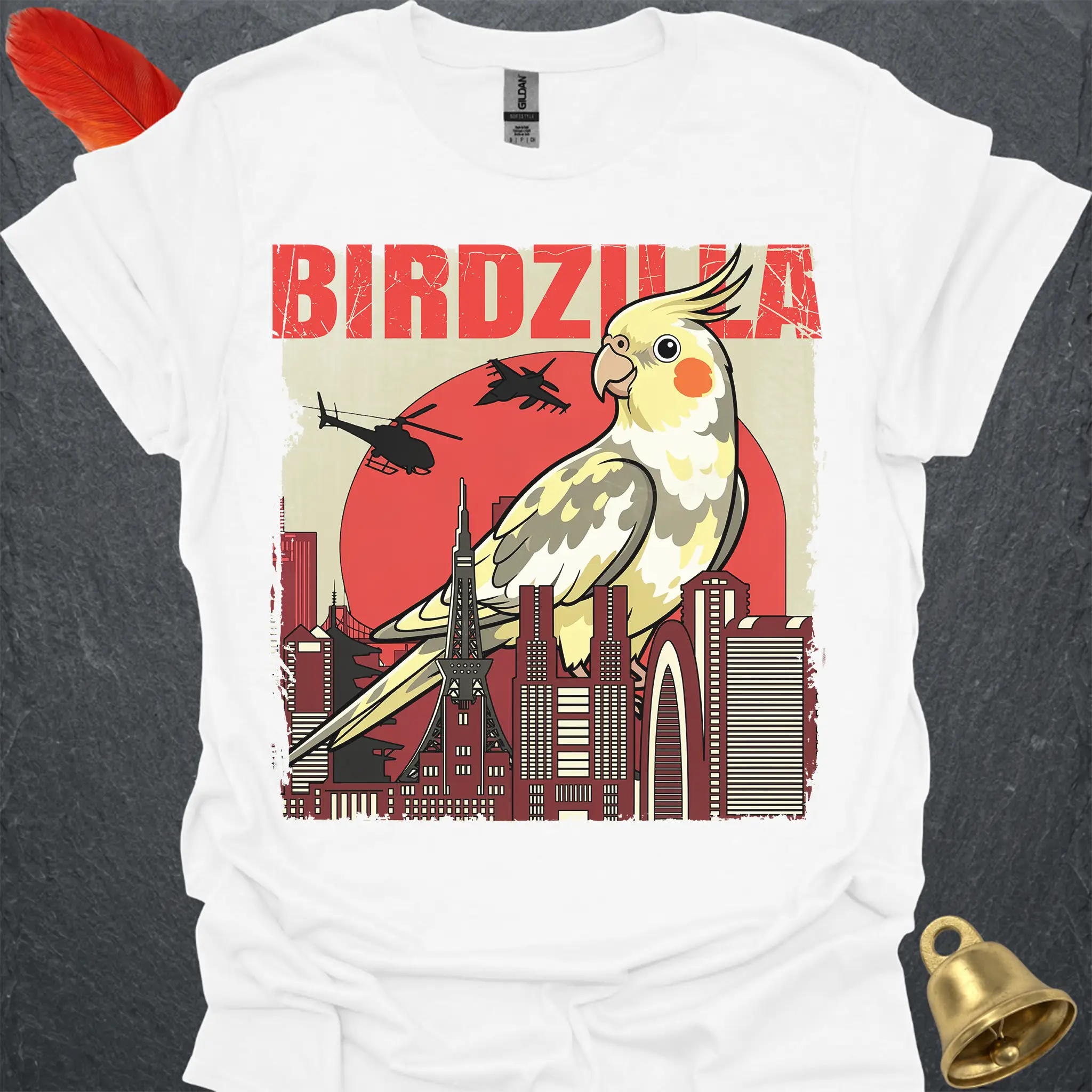 Pied Cockatiel Birdzilla T-Shirt