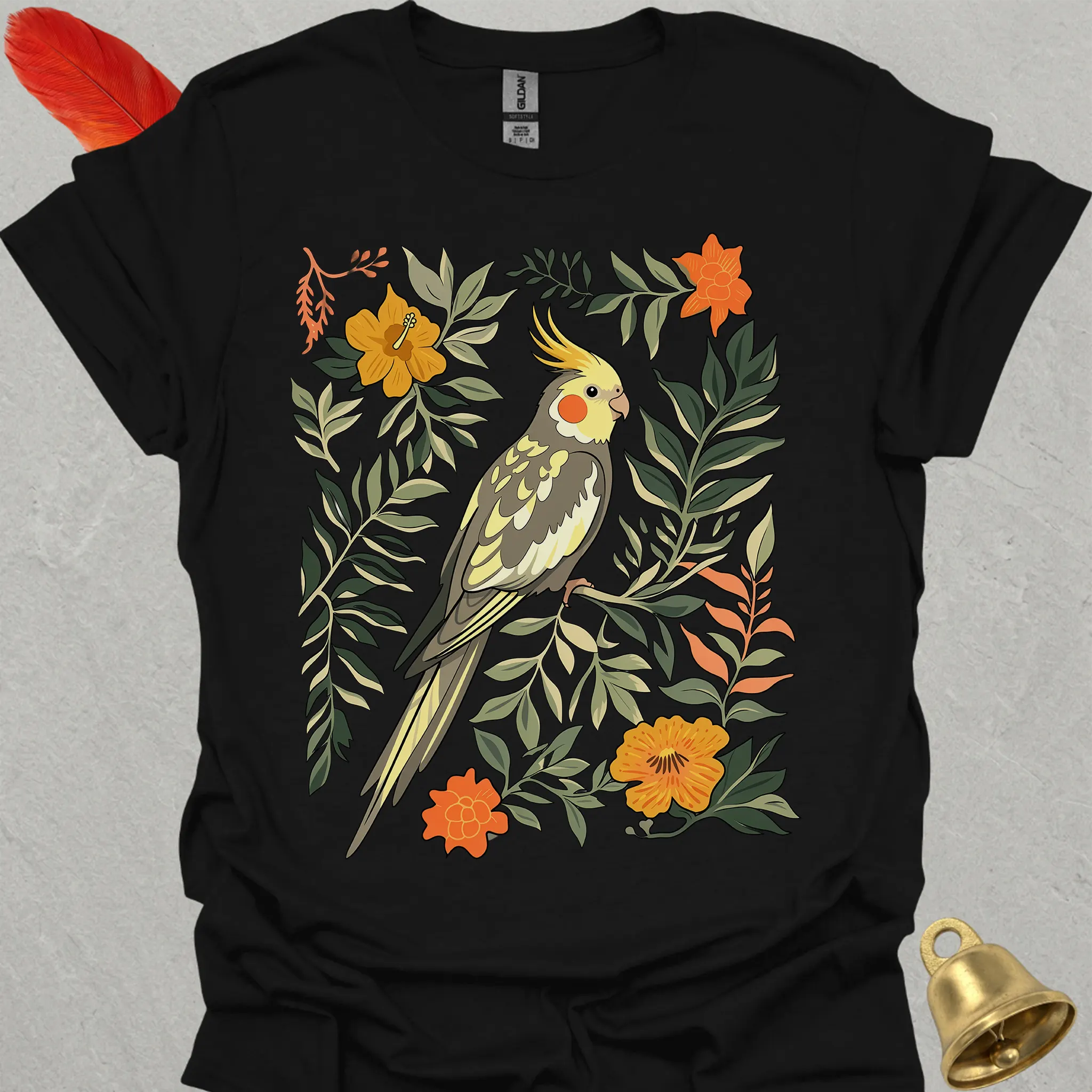 Pied Cockatiel Boho Flower T-Shirt