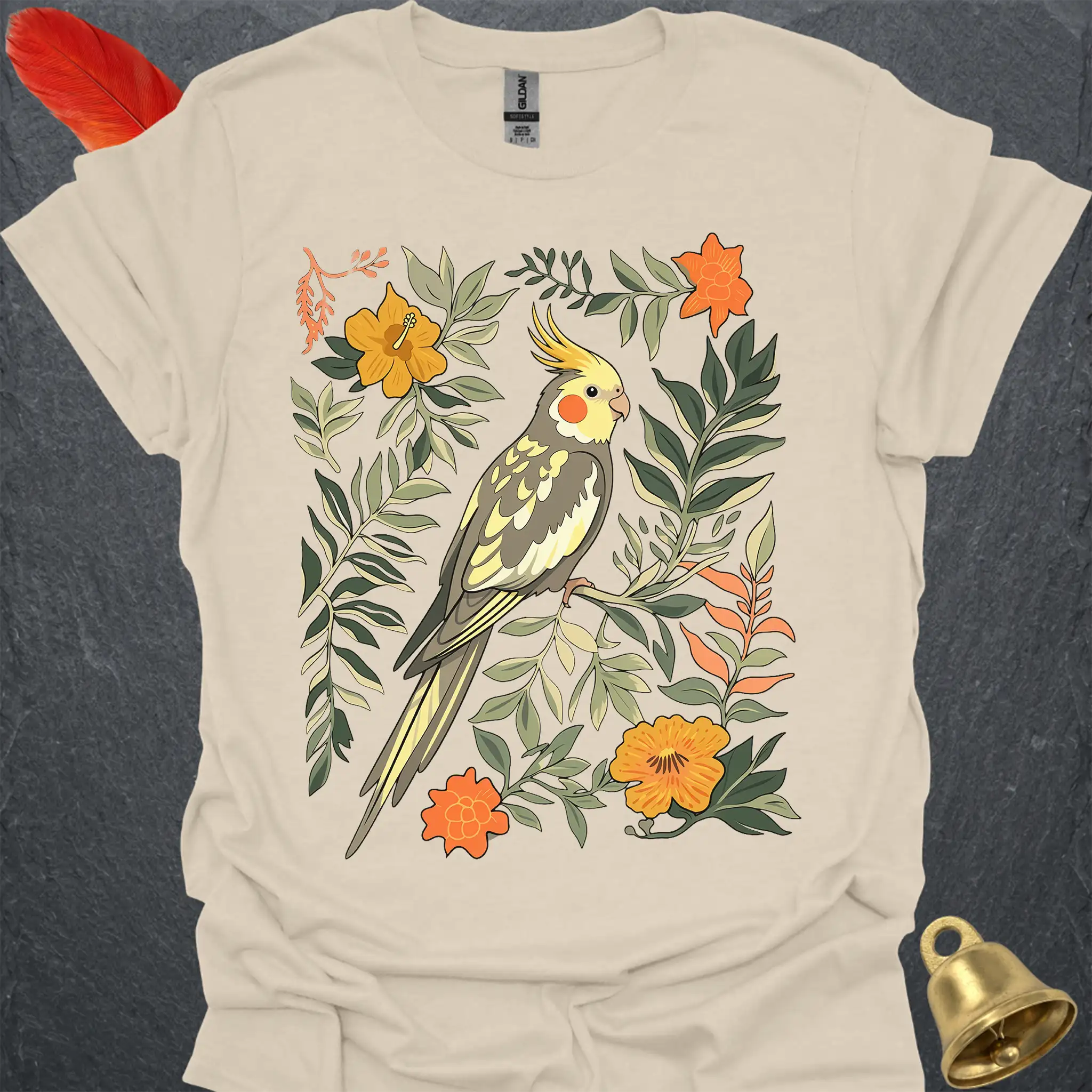 Pied Cockatiel Boho Flower T-Shirt
