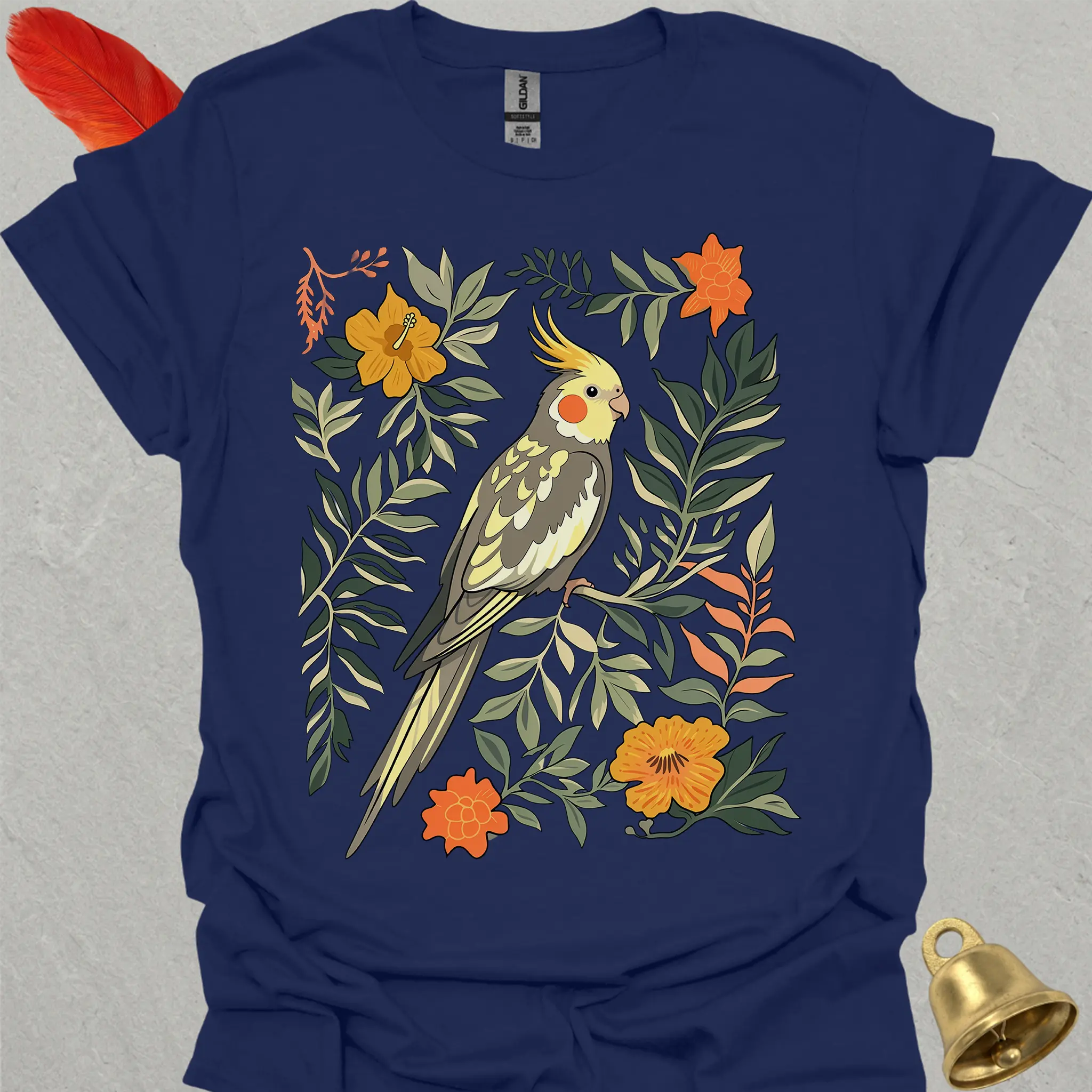 Pied Cockatiel Boho Flower T-Shirt