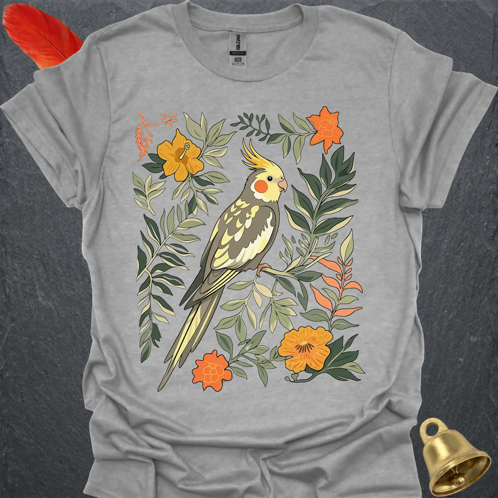 Pied Cockatiel Boho Flower T-Shirt