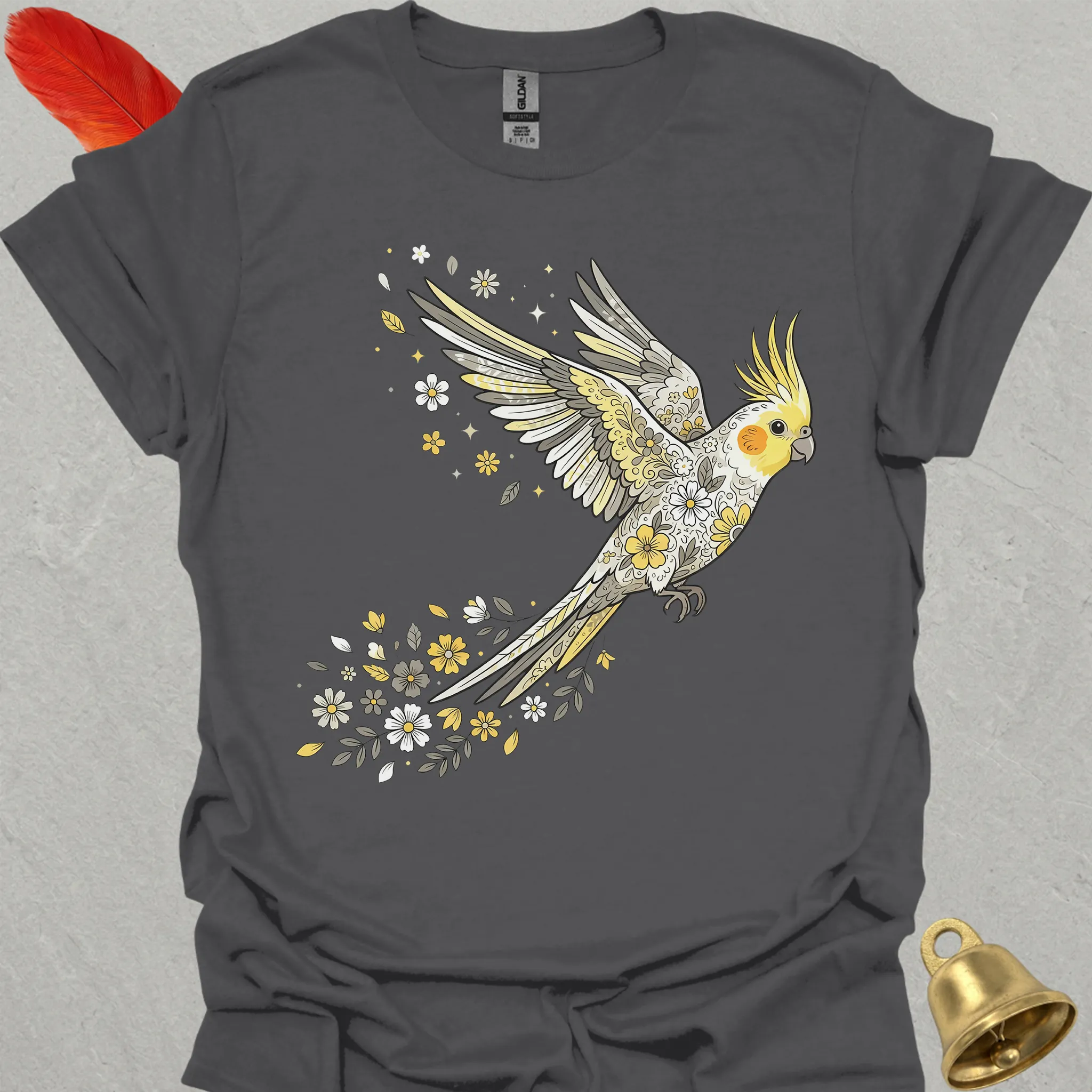 Pied Cockatiel Flying Flower T-Shirt