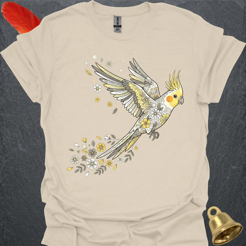 Pied Cockatiel Flying Flower T-Shirt