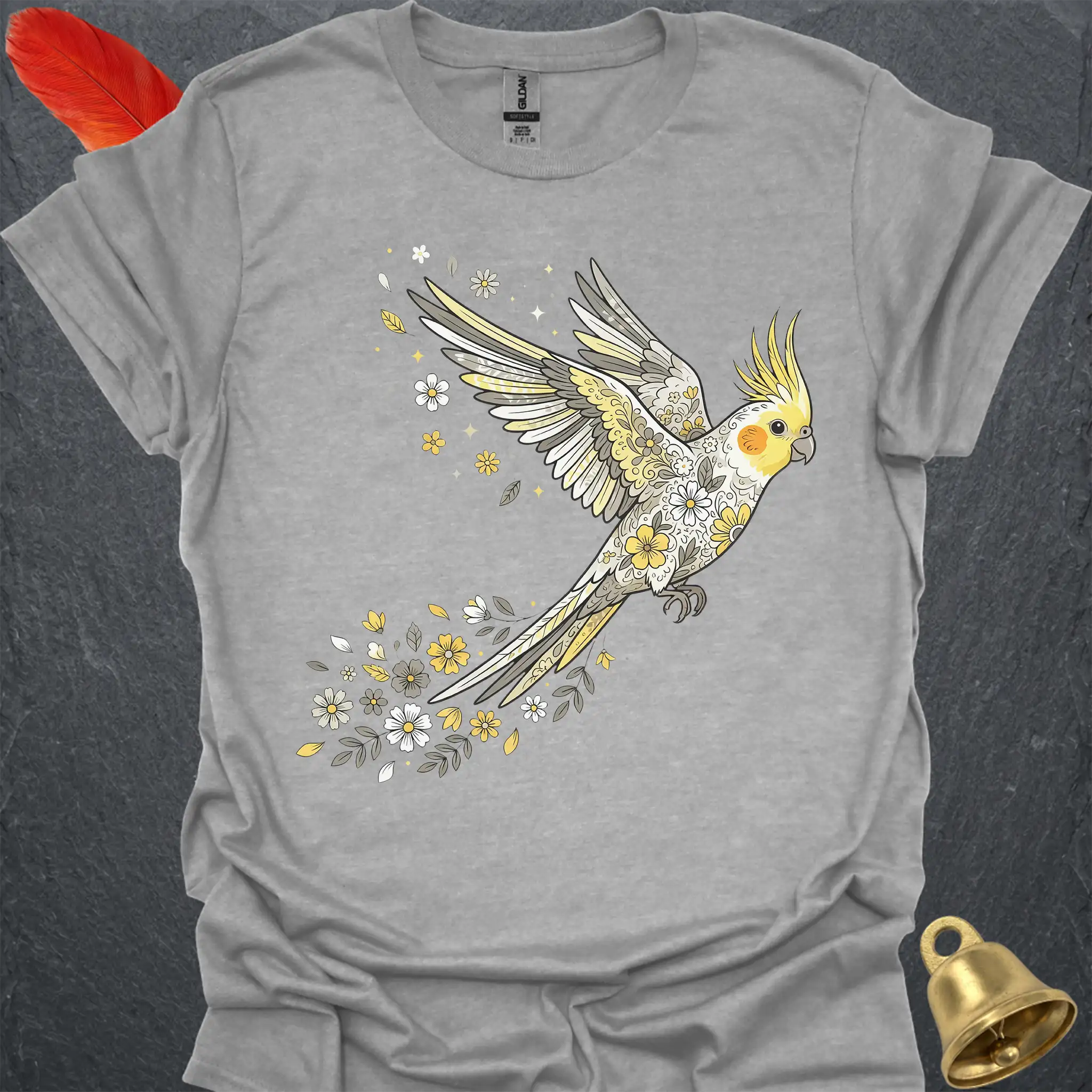 Pied Cockatiel Flying Flower T-Shirt