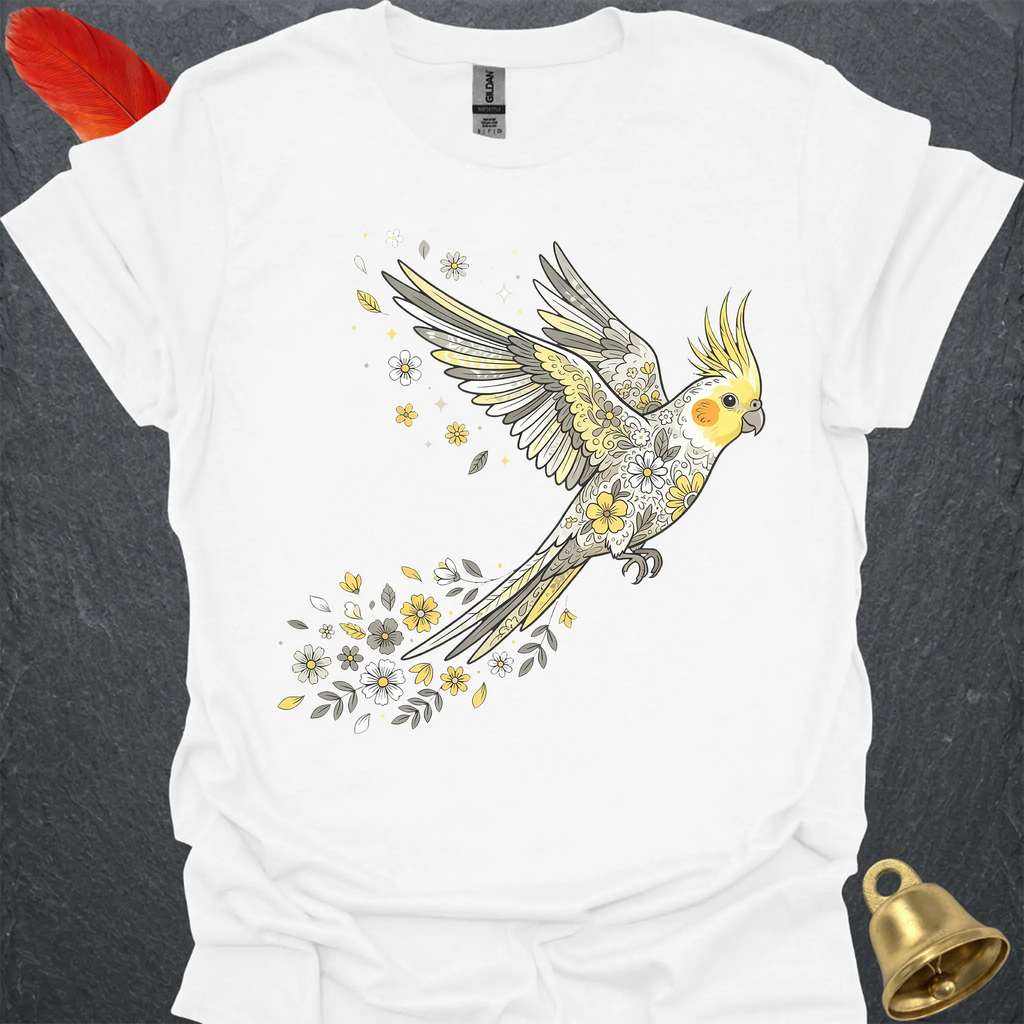 Pied Cockatiel Flying Flower T-Shirt