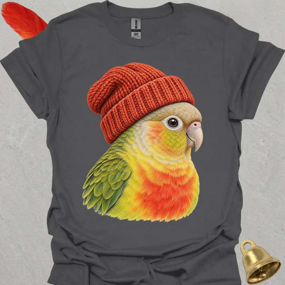 Pineapple Green Cheek Conure Beanie T-Shirt
