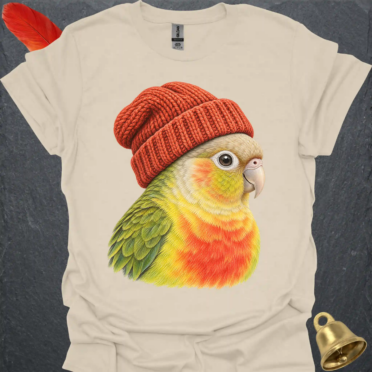 Pineapple Green Cheek Conure Beanie T-Shirt