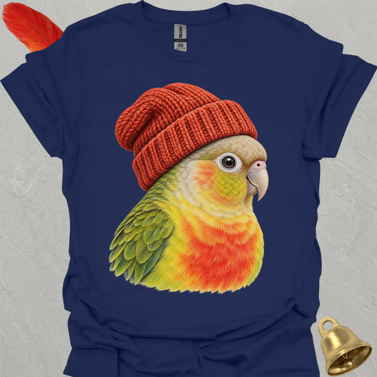 Pineapple Green Cheek Conure Beanie T-Shirt