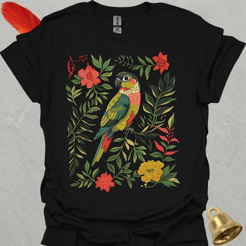 Pineapple Green Cheek Conure Boho Flower T-Shirt