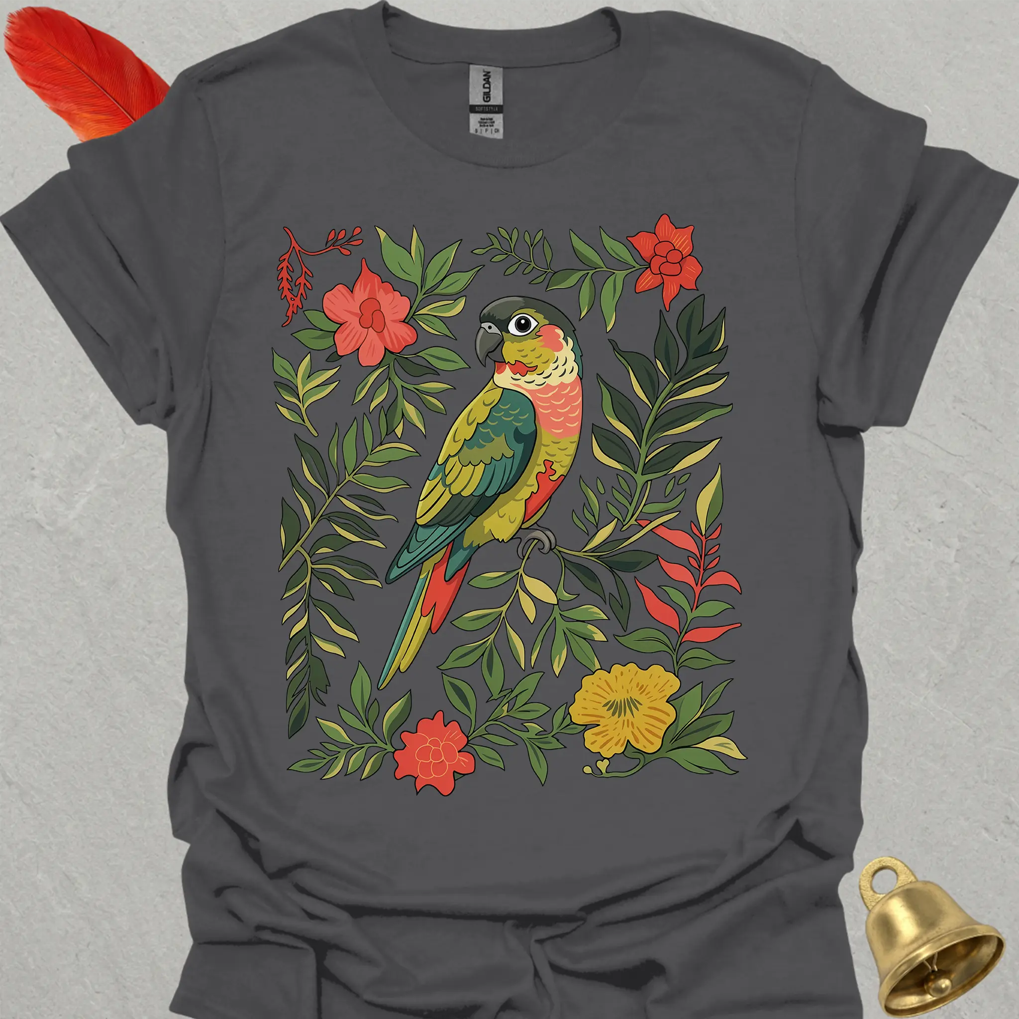 Pineapple Green Cheek Conure Boho Flower T-Shirt