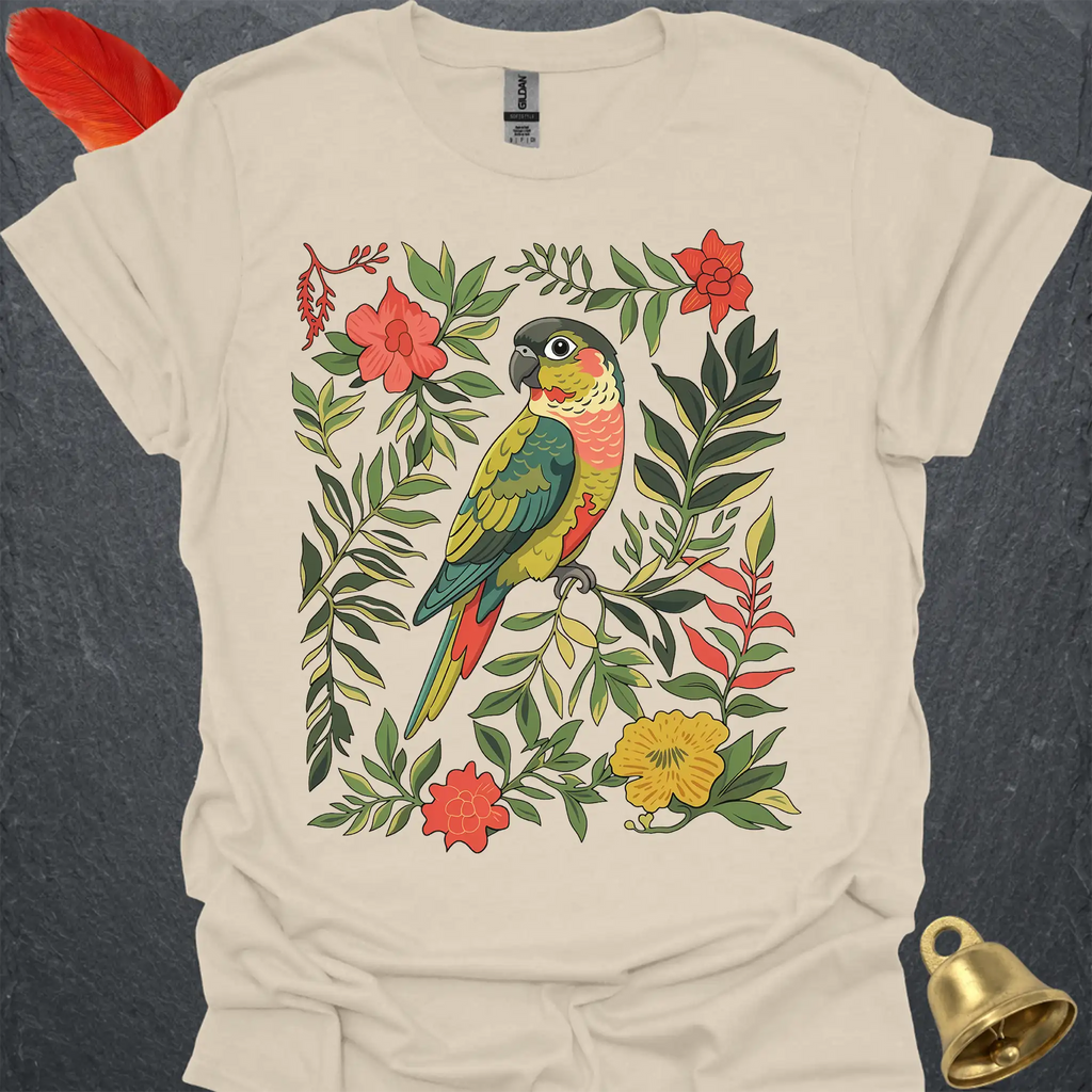 Pineapple Green Cheek Conure Boho Flower T-Shirt