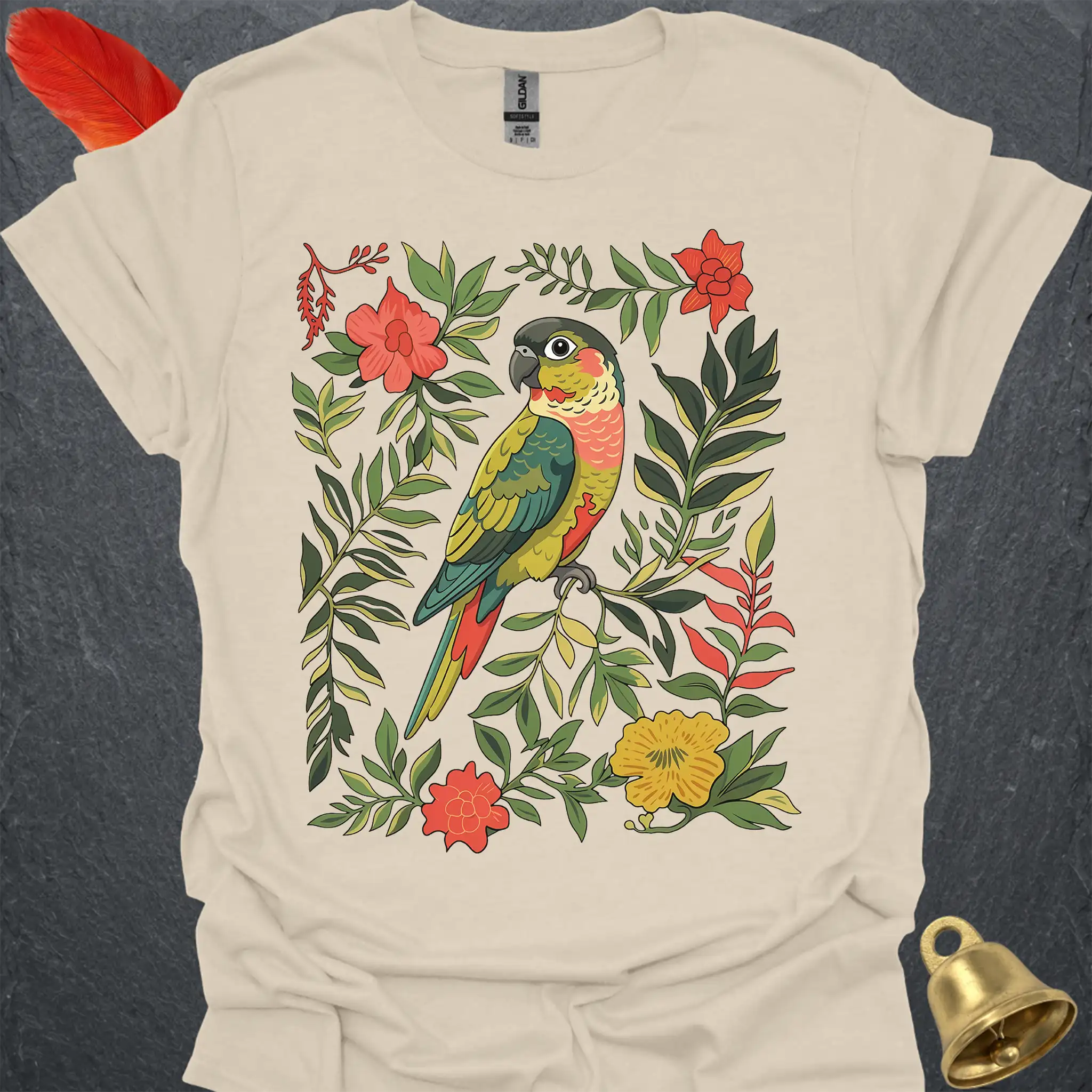 Pineapple Green Cheek Conure Boho Flower T-Shirt