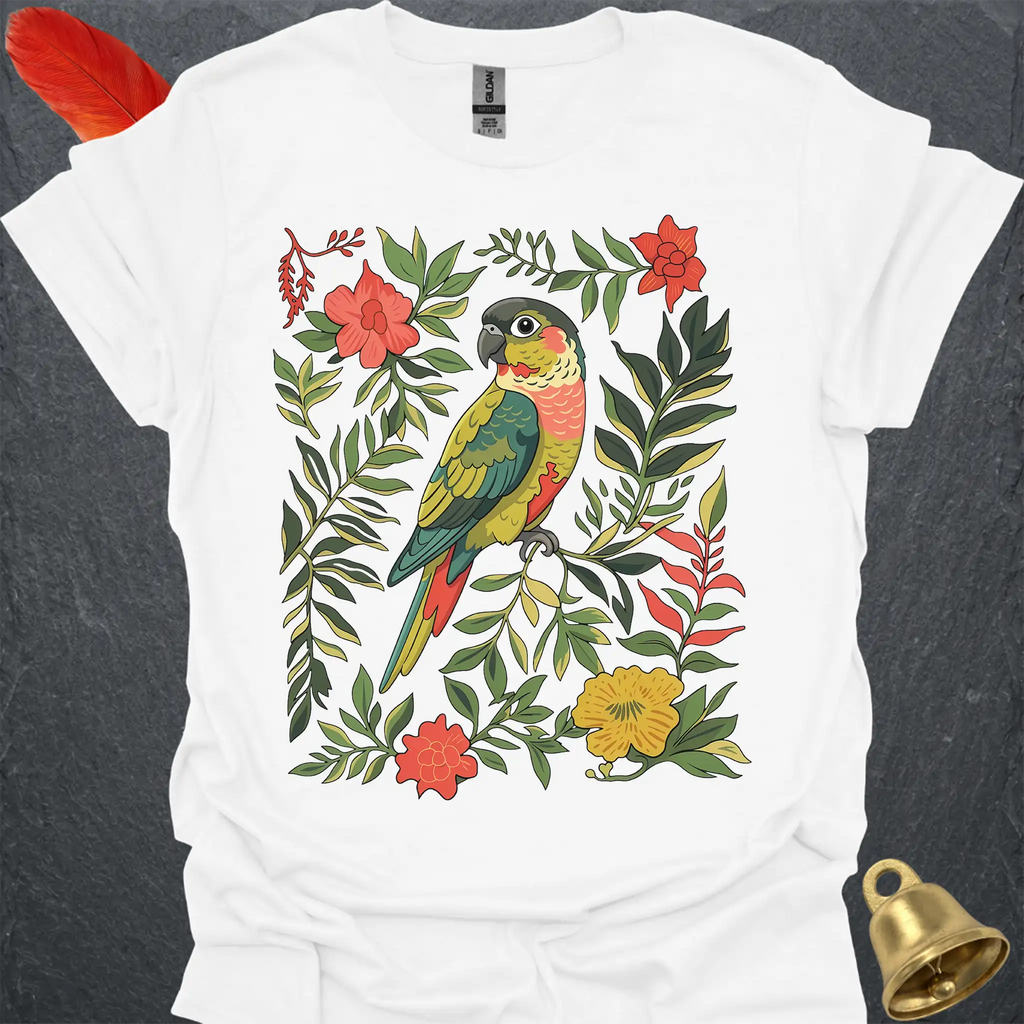 Pineapple Green Cheek Conure Boho Flower T-Shirt