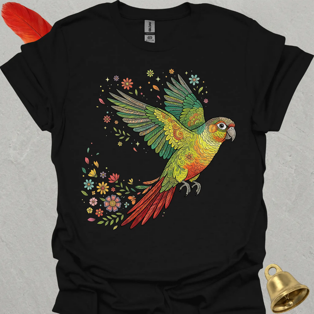 Pineapple Green Cheek Conure Flying Flower T-Shirt