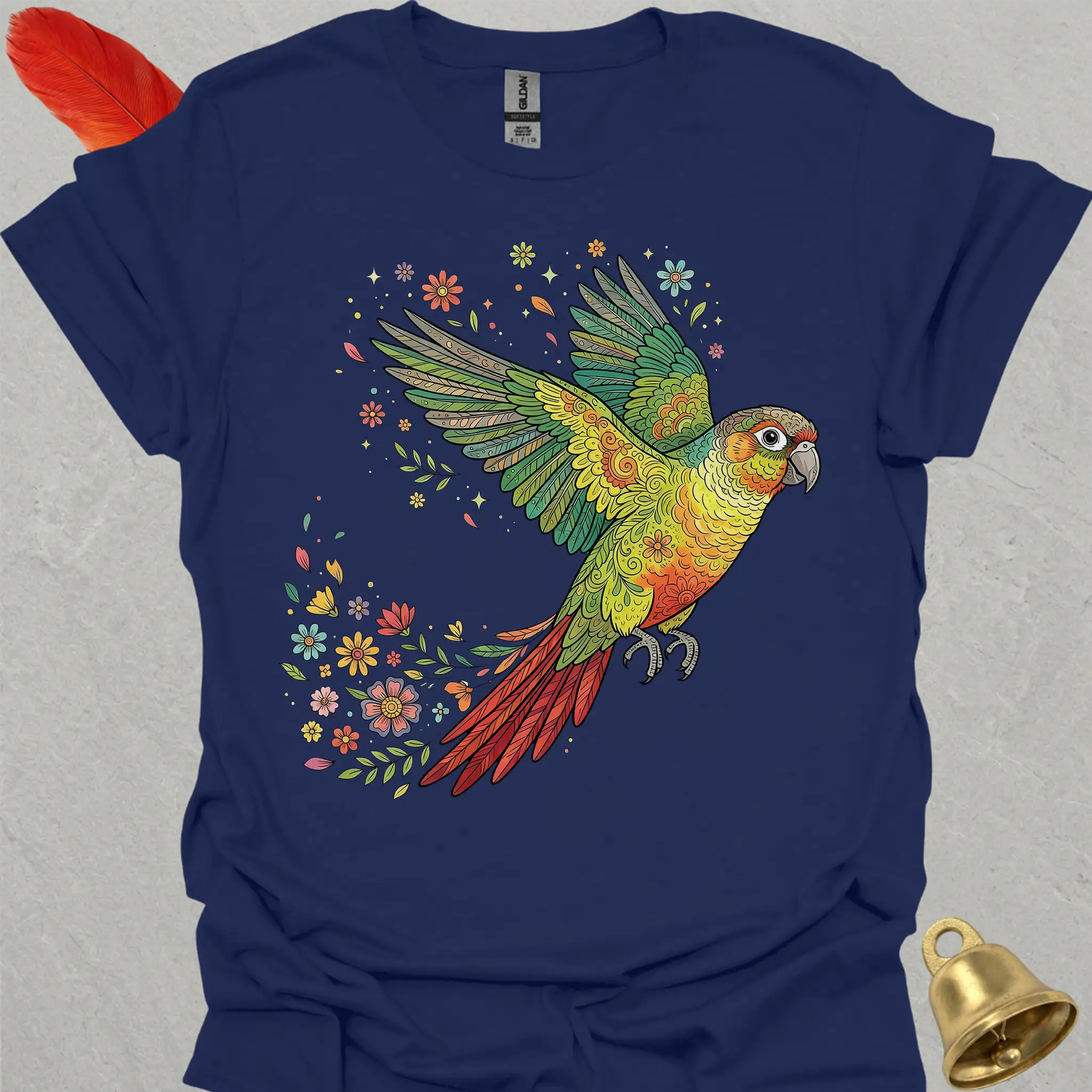 Pineapple Green Cheek Conure Flying Flower T-Shirt