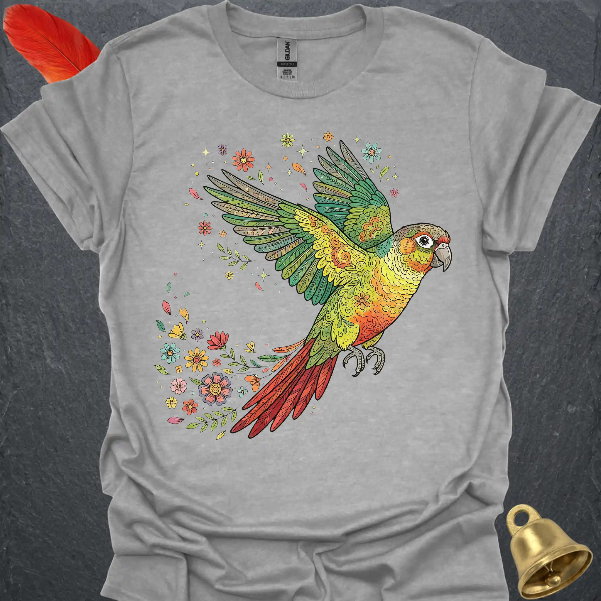 Pineapple Green Cheek Conure Flying Flower T-Shirt