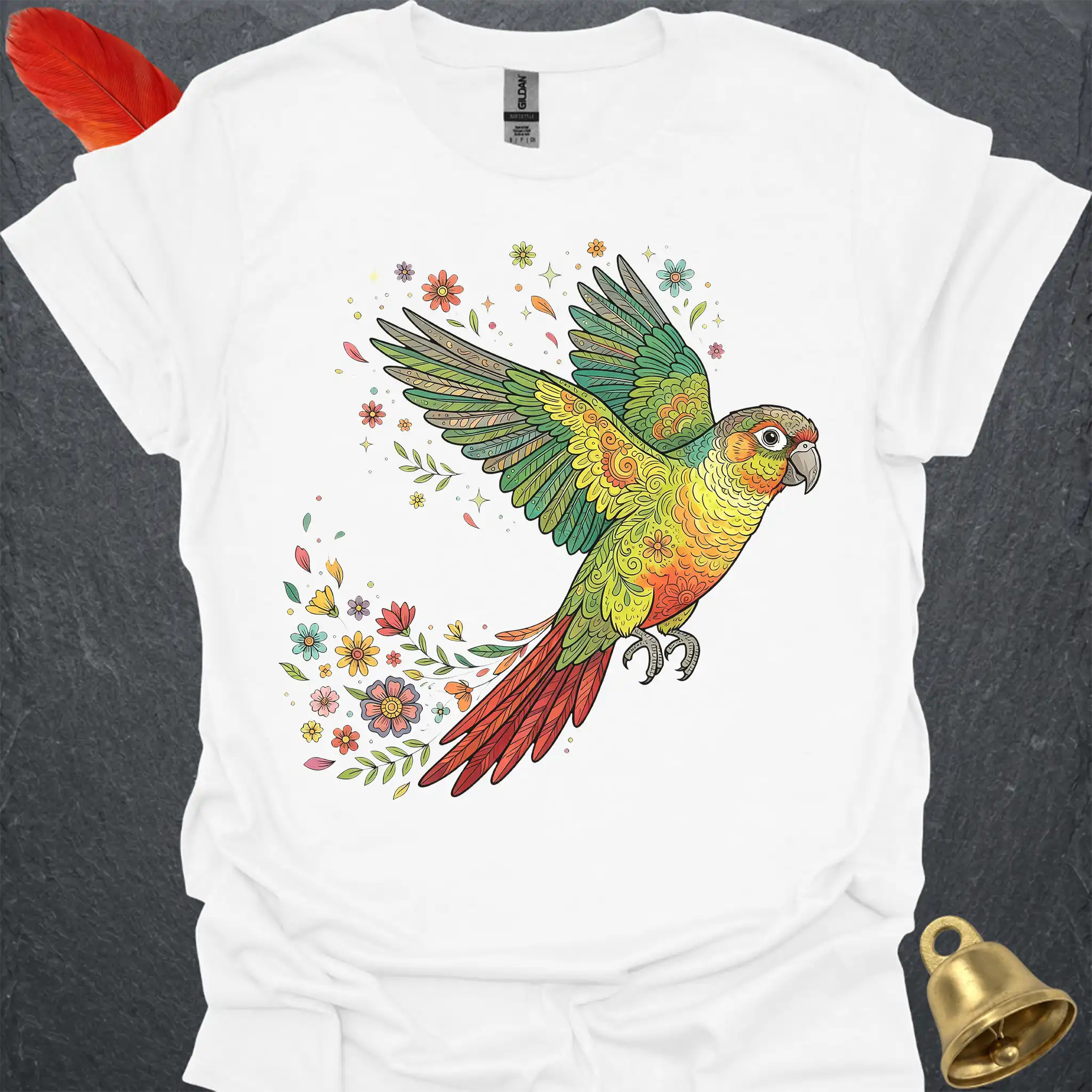 Pineapple Green Cheek Conure Flying Flower T-Shirt