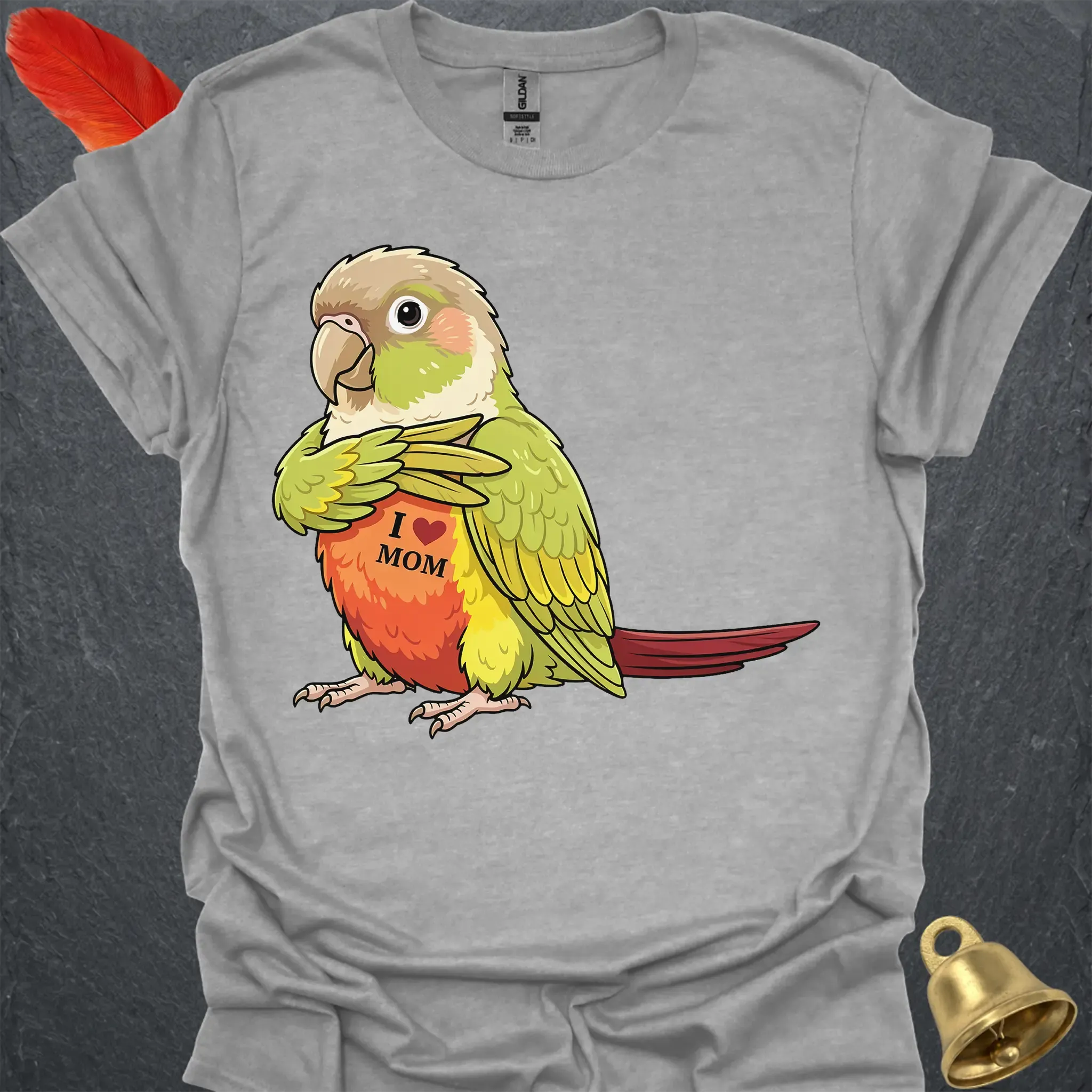 Pineapple Green Cheek Conure I Love Mom T-Shirt