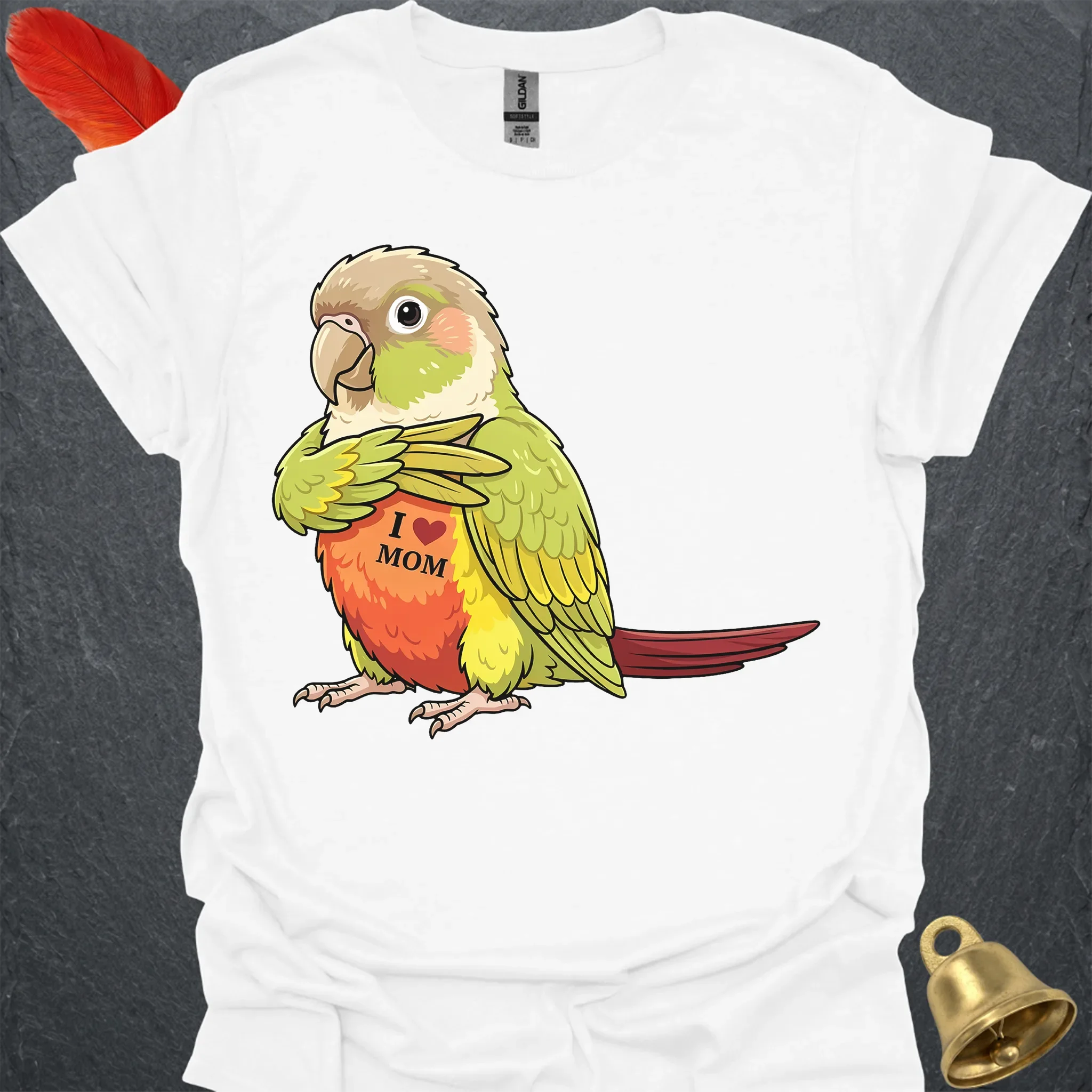Pineapple Green Cheek Conure I Love Mom T-Shirt