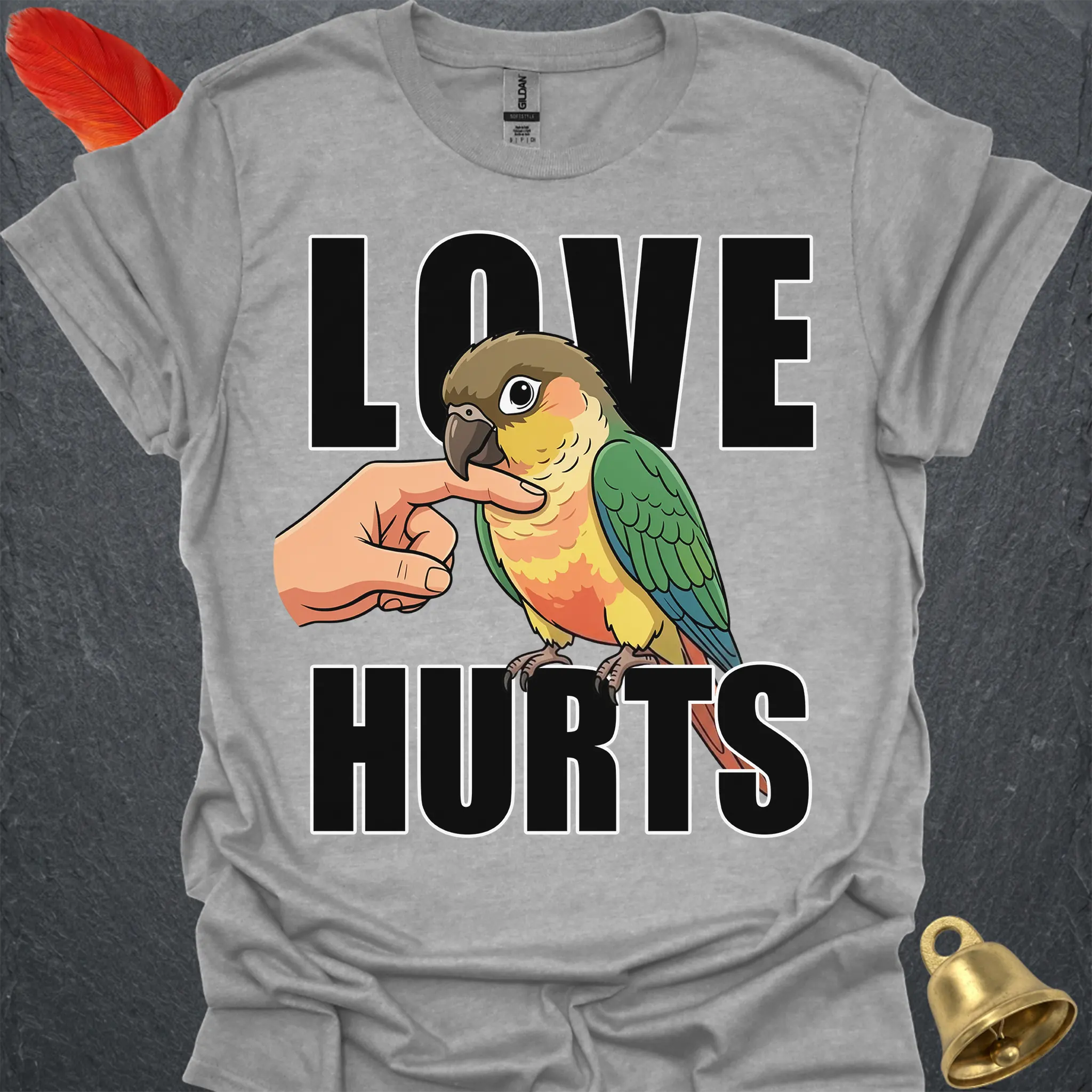 Pineapple Green Cheek Conure Love Hurts T-Shirt