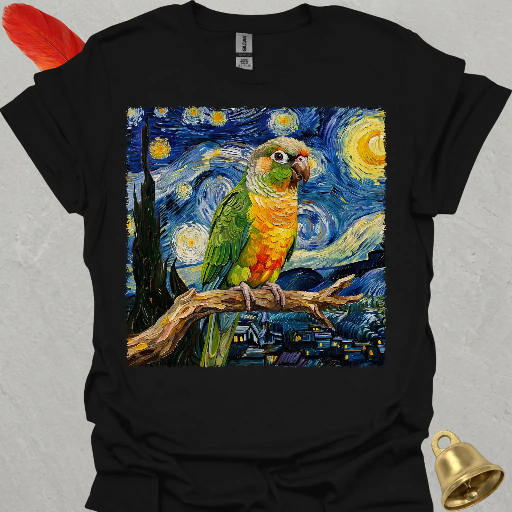 Pineapple Green Cheek Conure Starry Night T-Shirt
