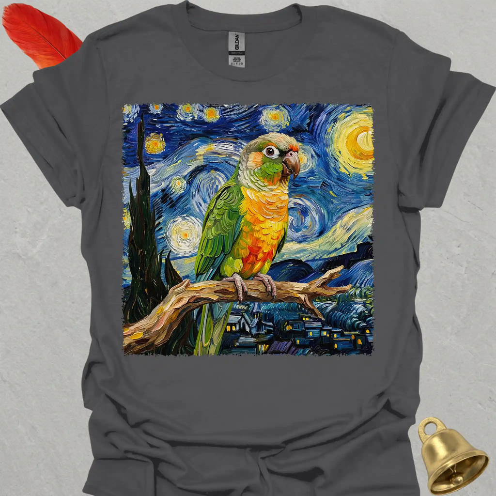 Pineapple Green Cheek Conure Starry Night T-Shirt