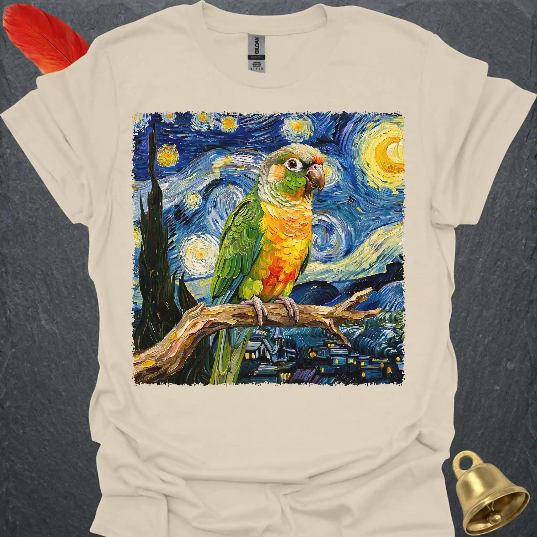 Pineapple Green Cheek Conure Starry Night T-Shirt