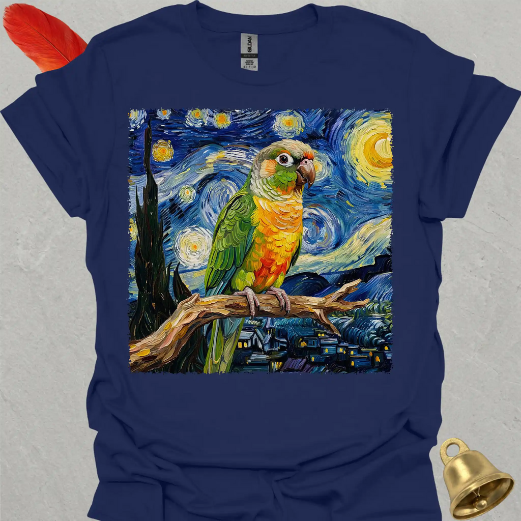 Pineapple Green Cheek Conure Starry Night T-Shirt