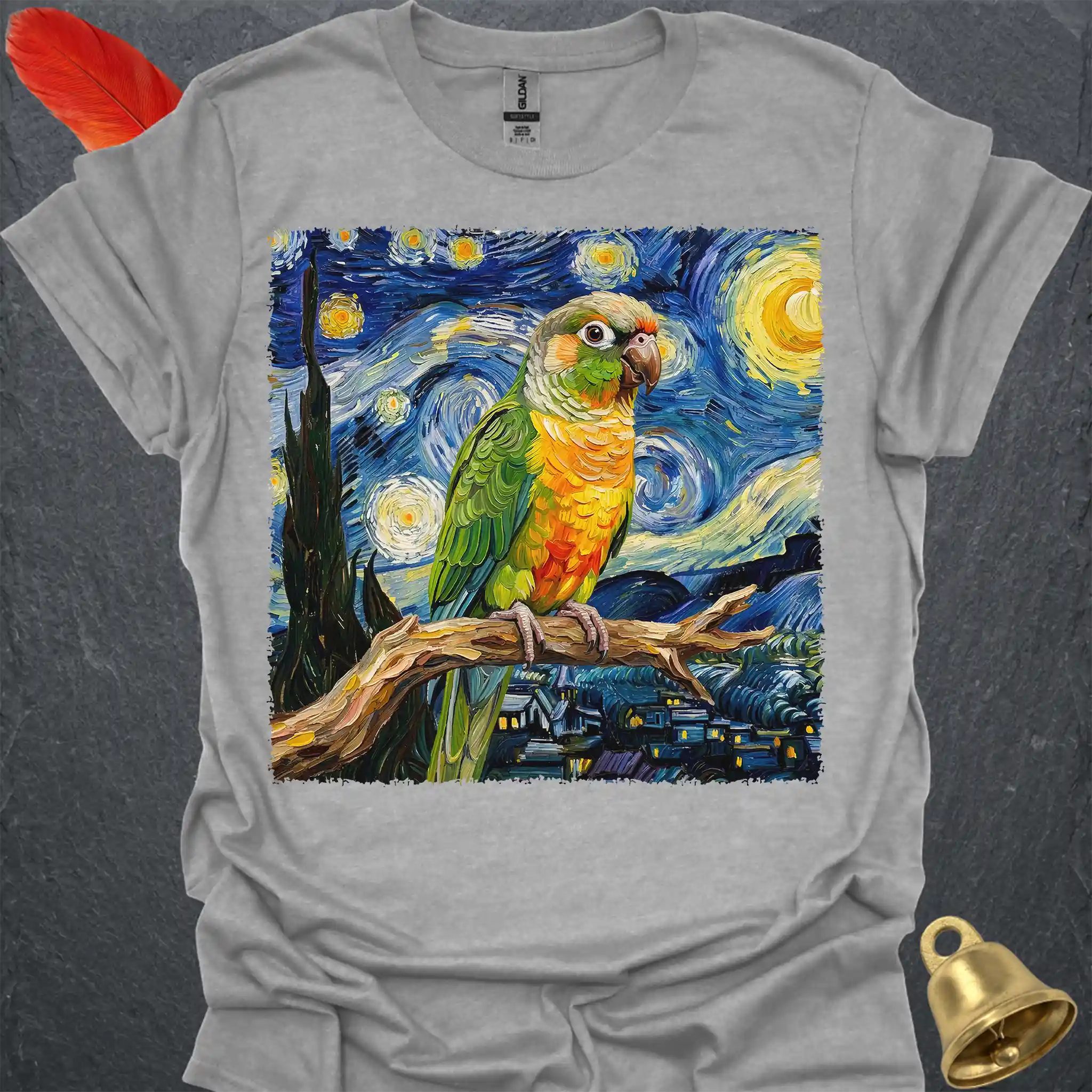 Pineapple Green Cheek Conure Starry Night T-Shirt