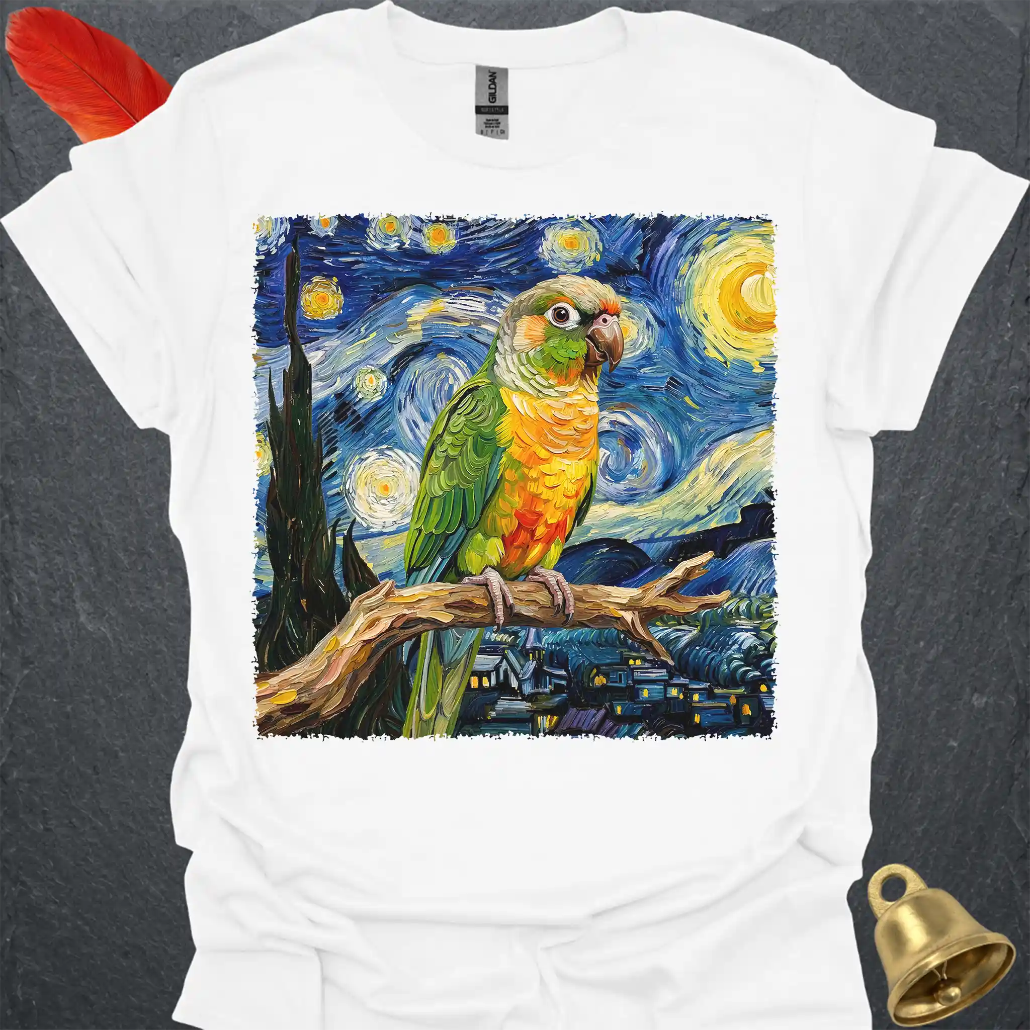 Pineapple Green Cheek Conure Starry Night T-Shirt