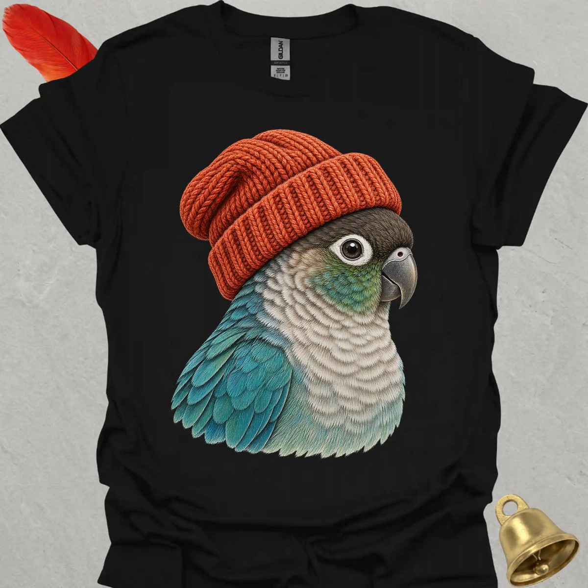 Turquoise Green Cheek Conure Beanie T-Shirt