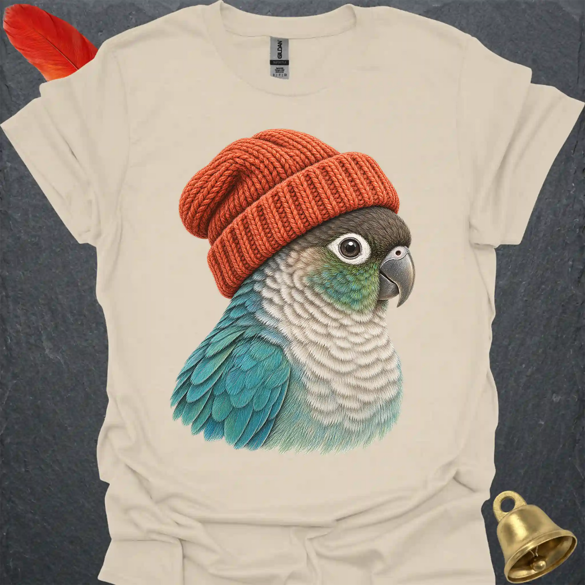 Turquoise Green Cheek Conure Beanie T-Shirt