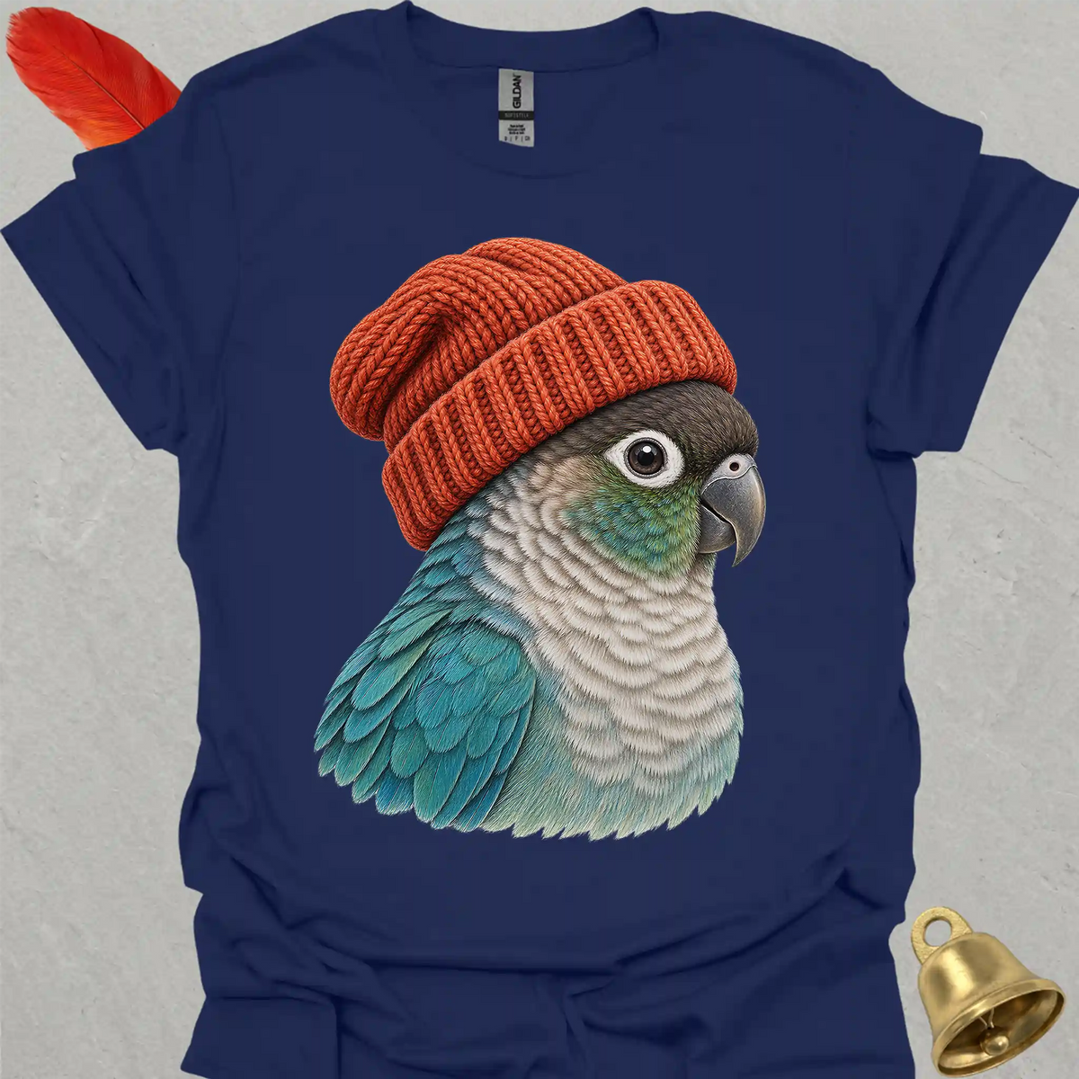 Turquoise Green Cheek Conure Beanie T-Shirt