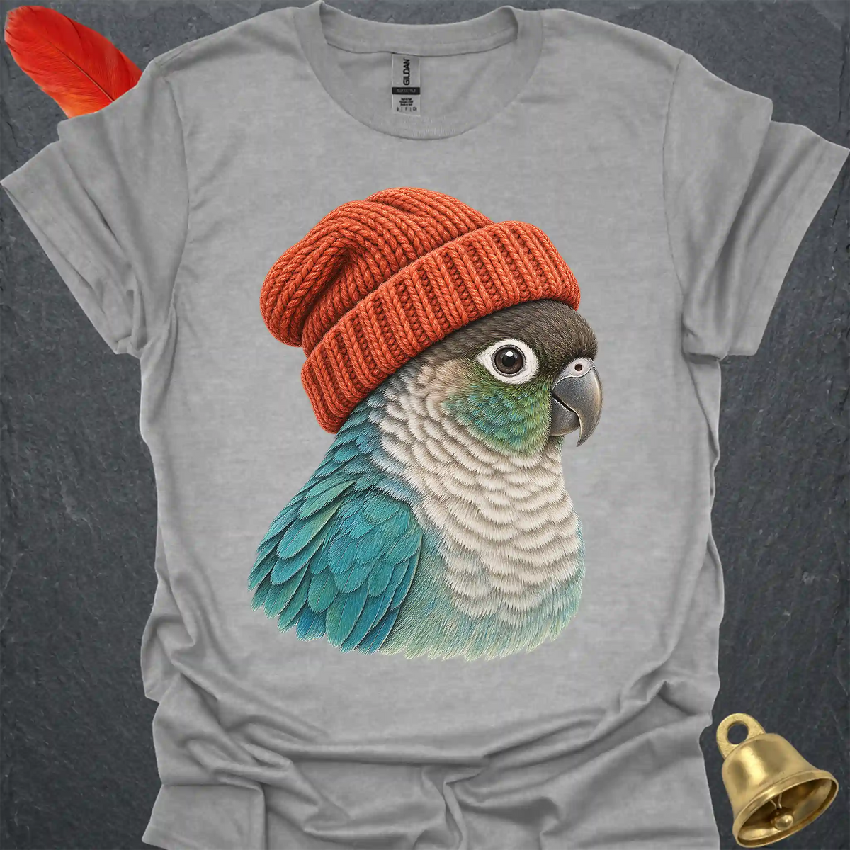 Turquoise Green Cheek Conure Beanie T-Shirt