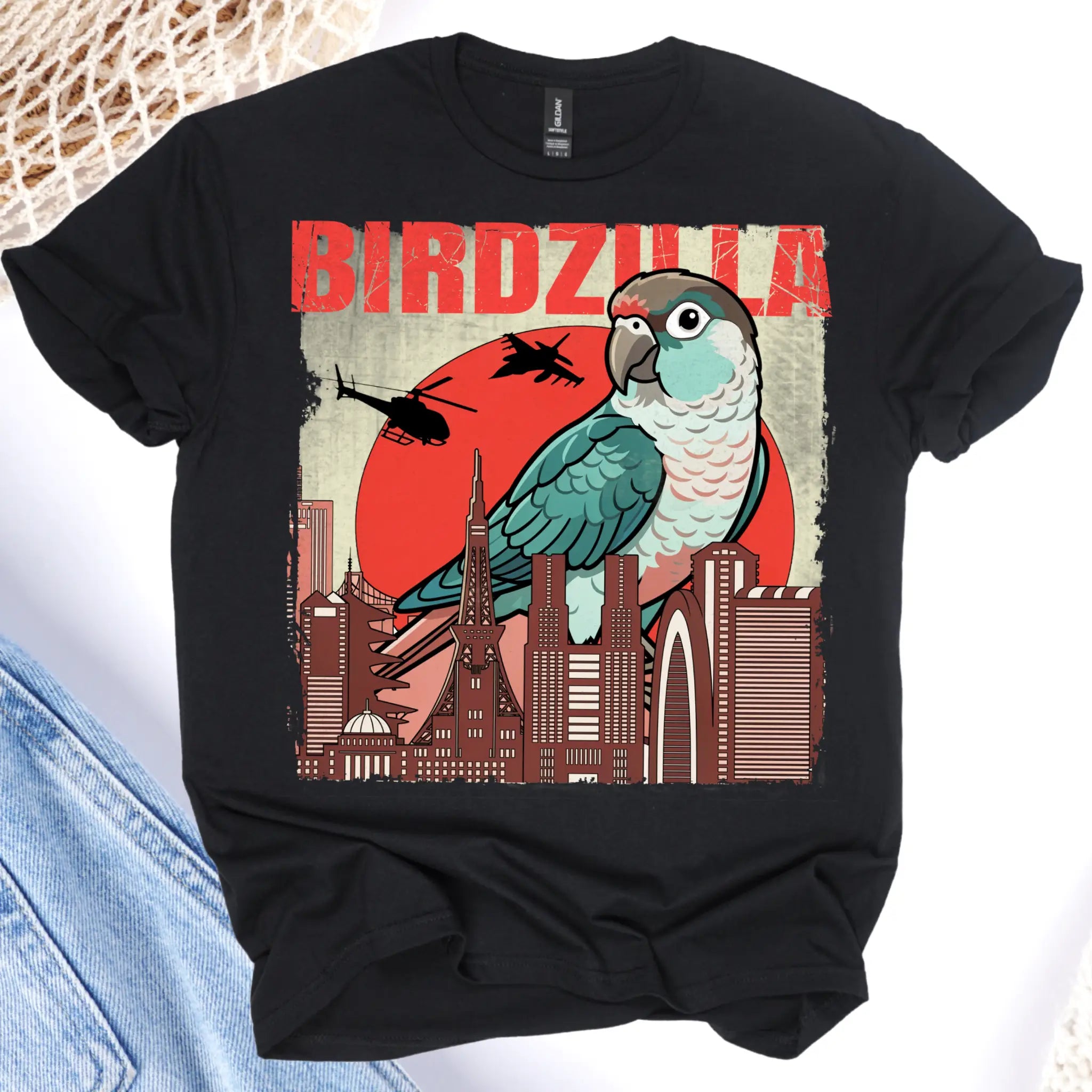 Turquoise Green Cheek Conure Birdzilla T-Shirt
