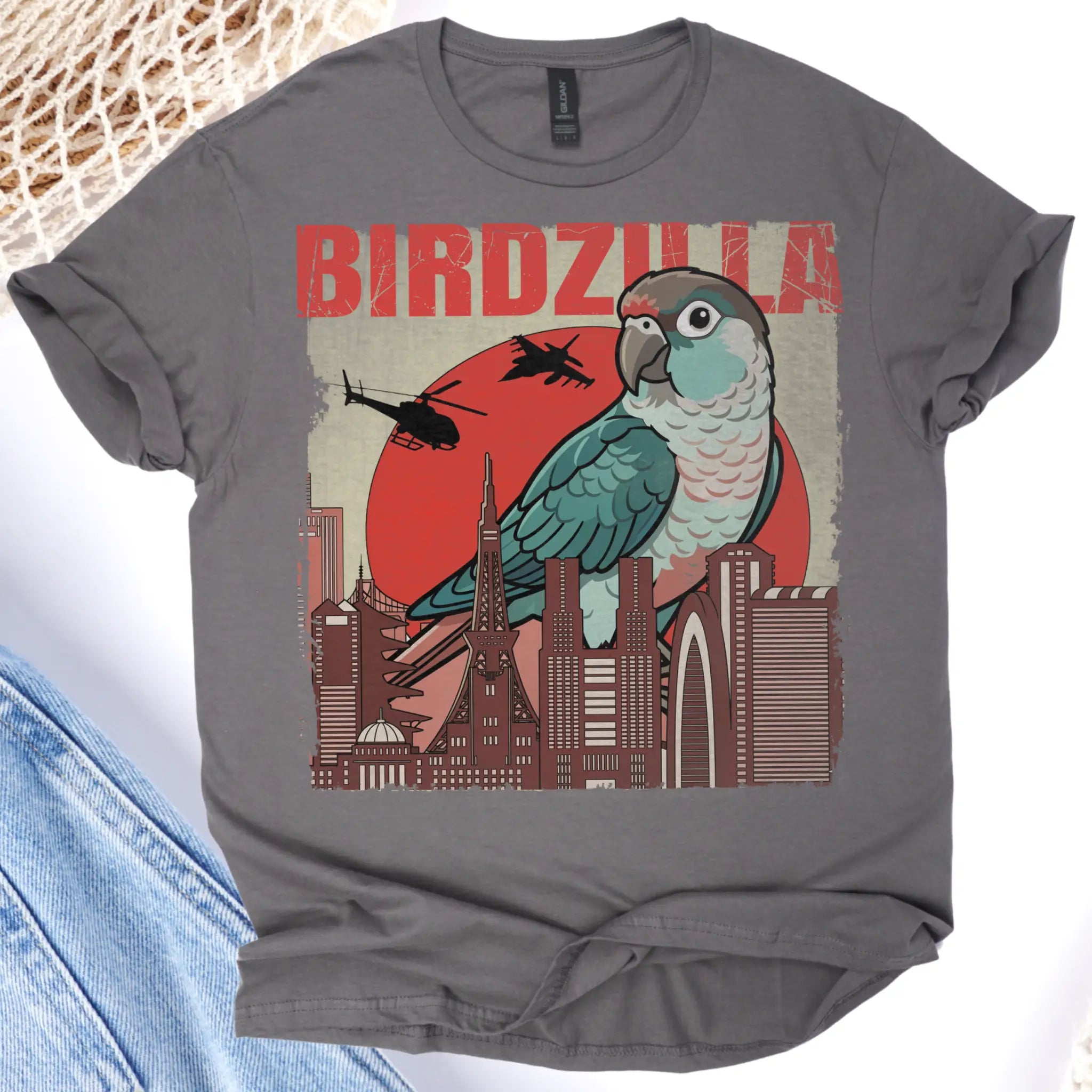Turquoise Green Cheek Conure Birdzilla T-Shirt