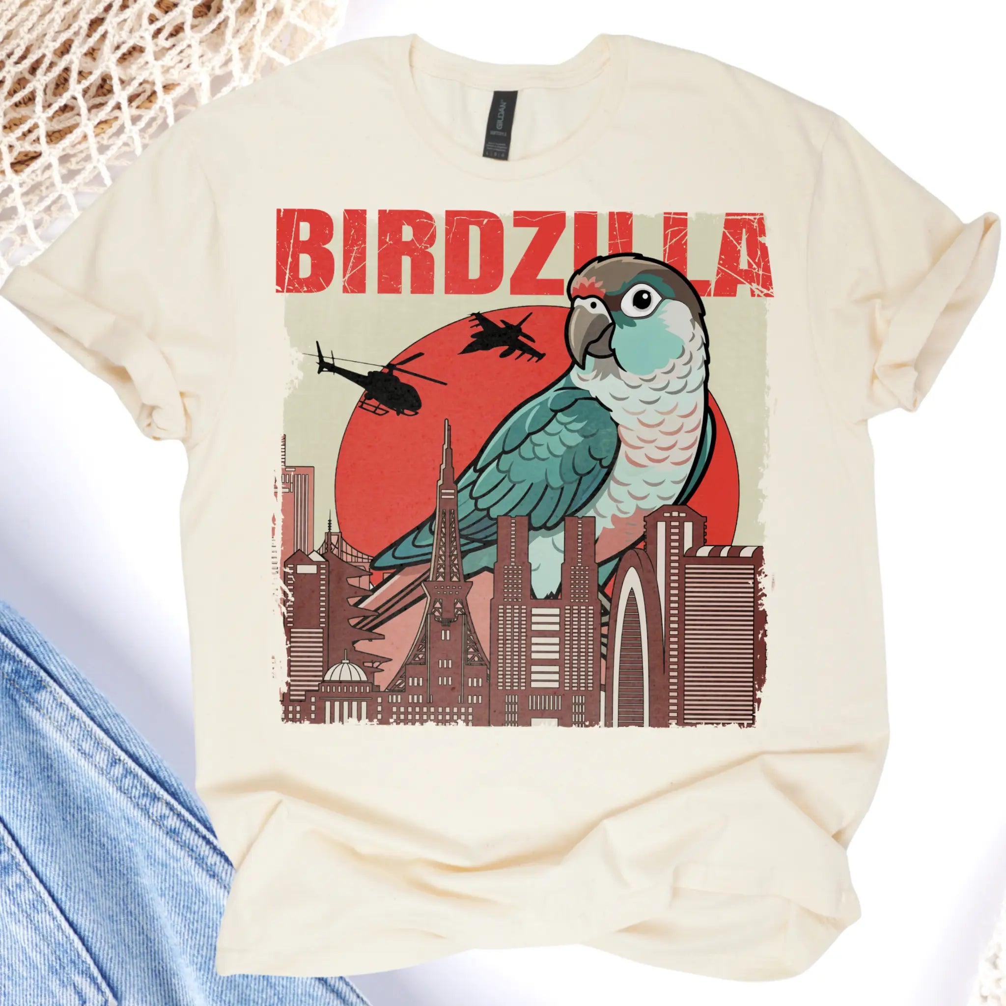 Turquoise Green Cheek Conure Birdzilla T-Shirt