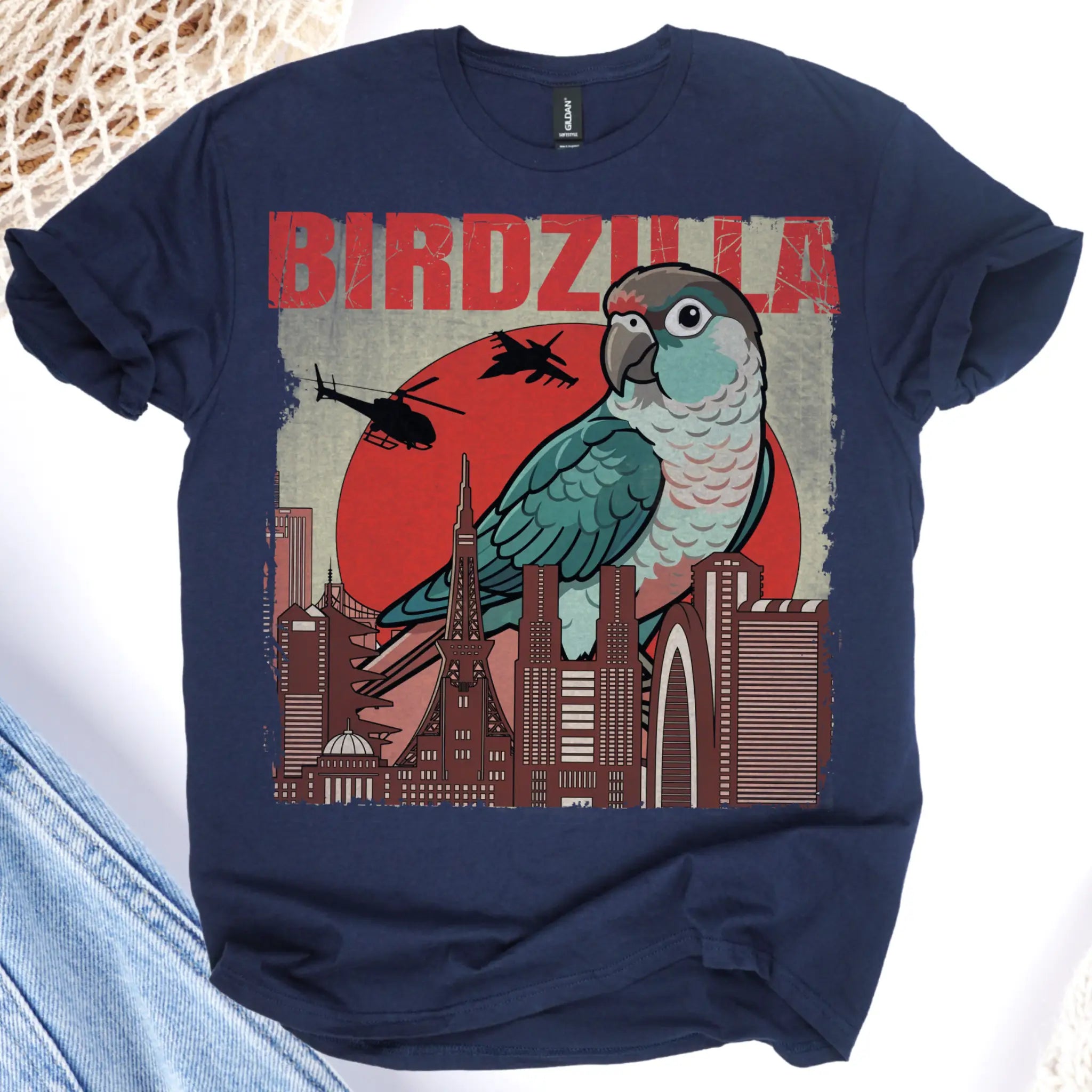 Turquoise Green Cheek Conure Birdzilla T-Shirt