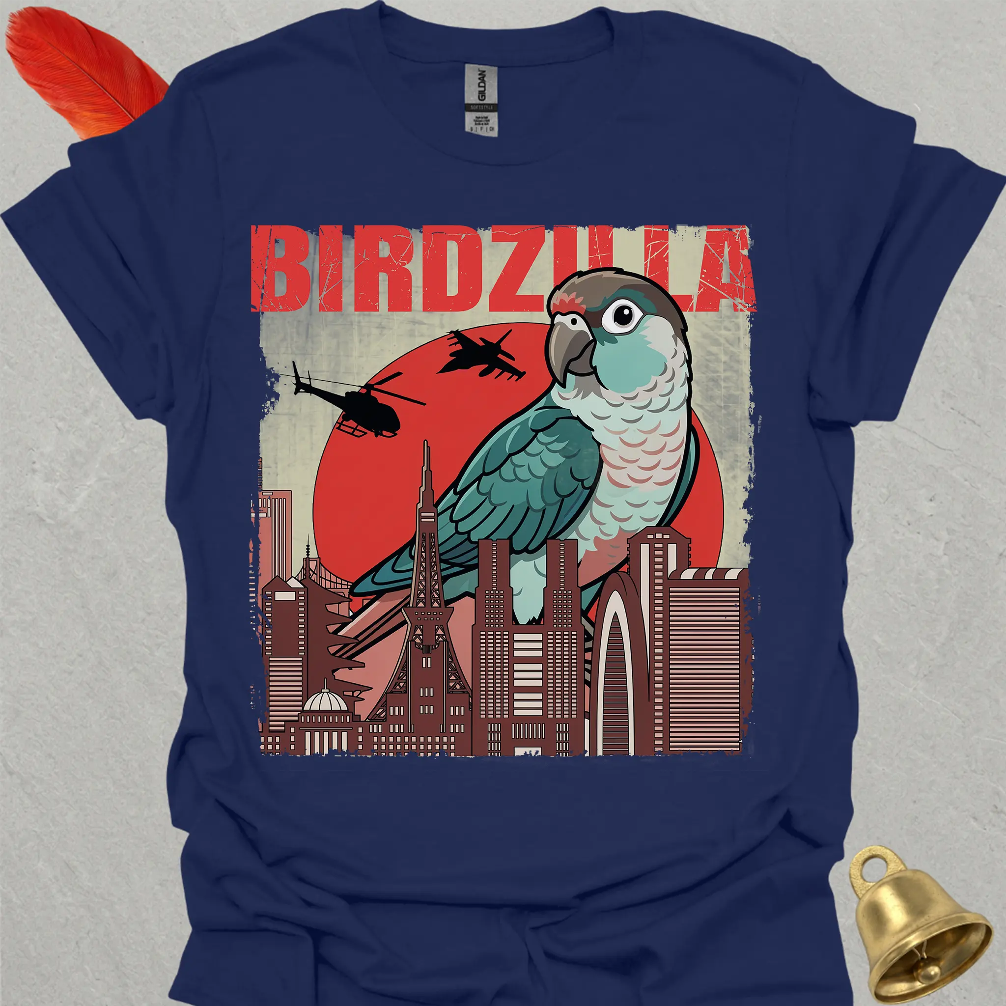 Turquoise Green Cheek Conure Birdzilla T-Shirt