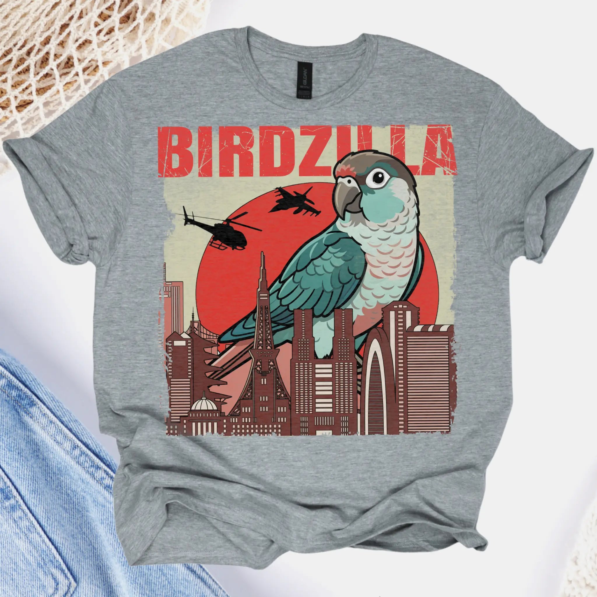 Turquoise Green Cheek Conure Birdzilla T-Shirt