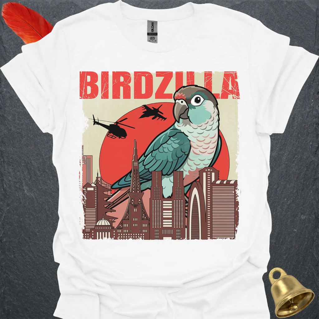 Turquoise Green Cheek Conure Birdzilla T-Shirt