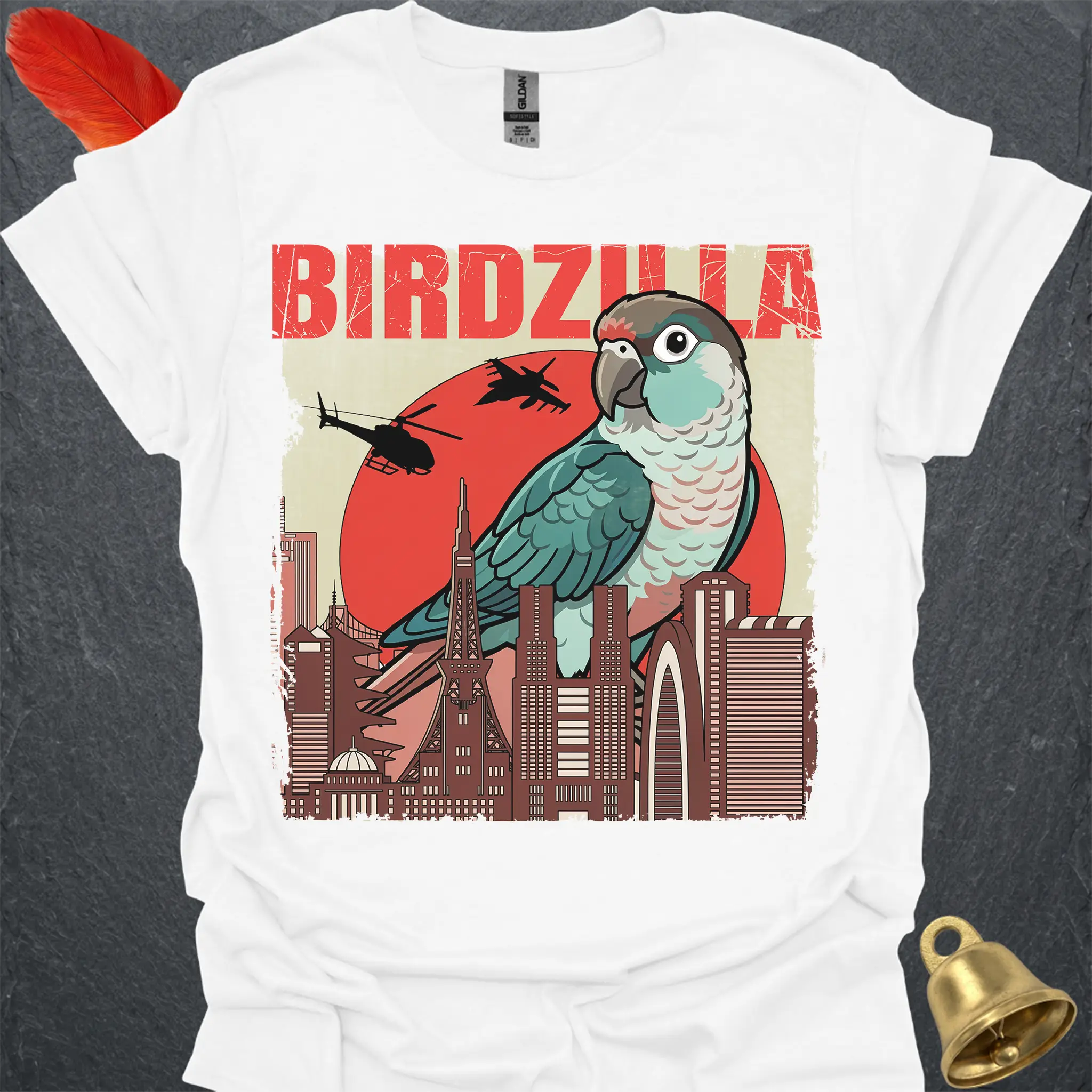 Turquoise Green Cheek Conure Birdzilla T-Shirt