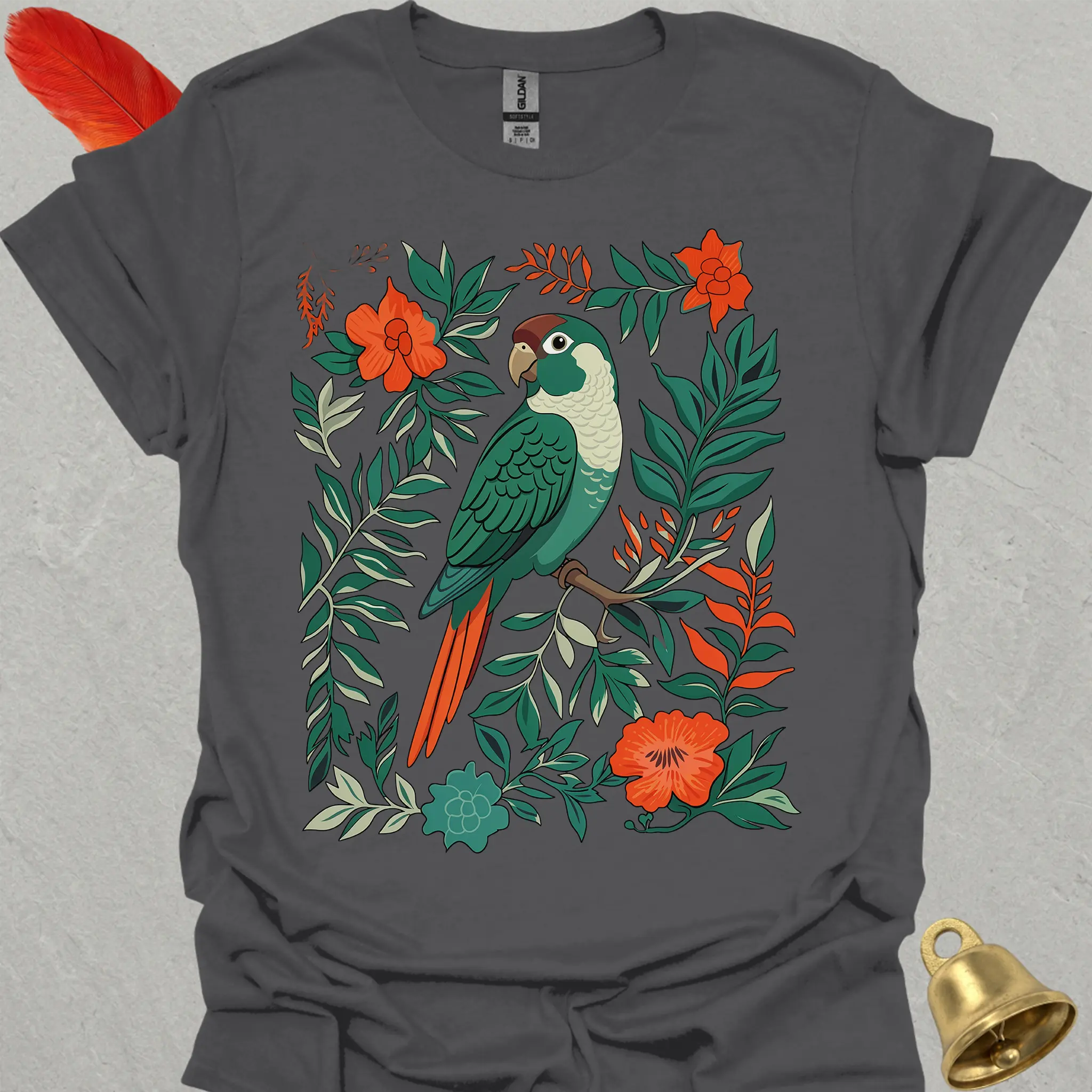 Turquoise Green Cheek Conure Boho Flower T-Shirt