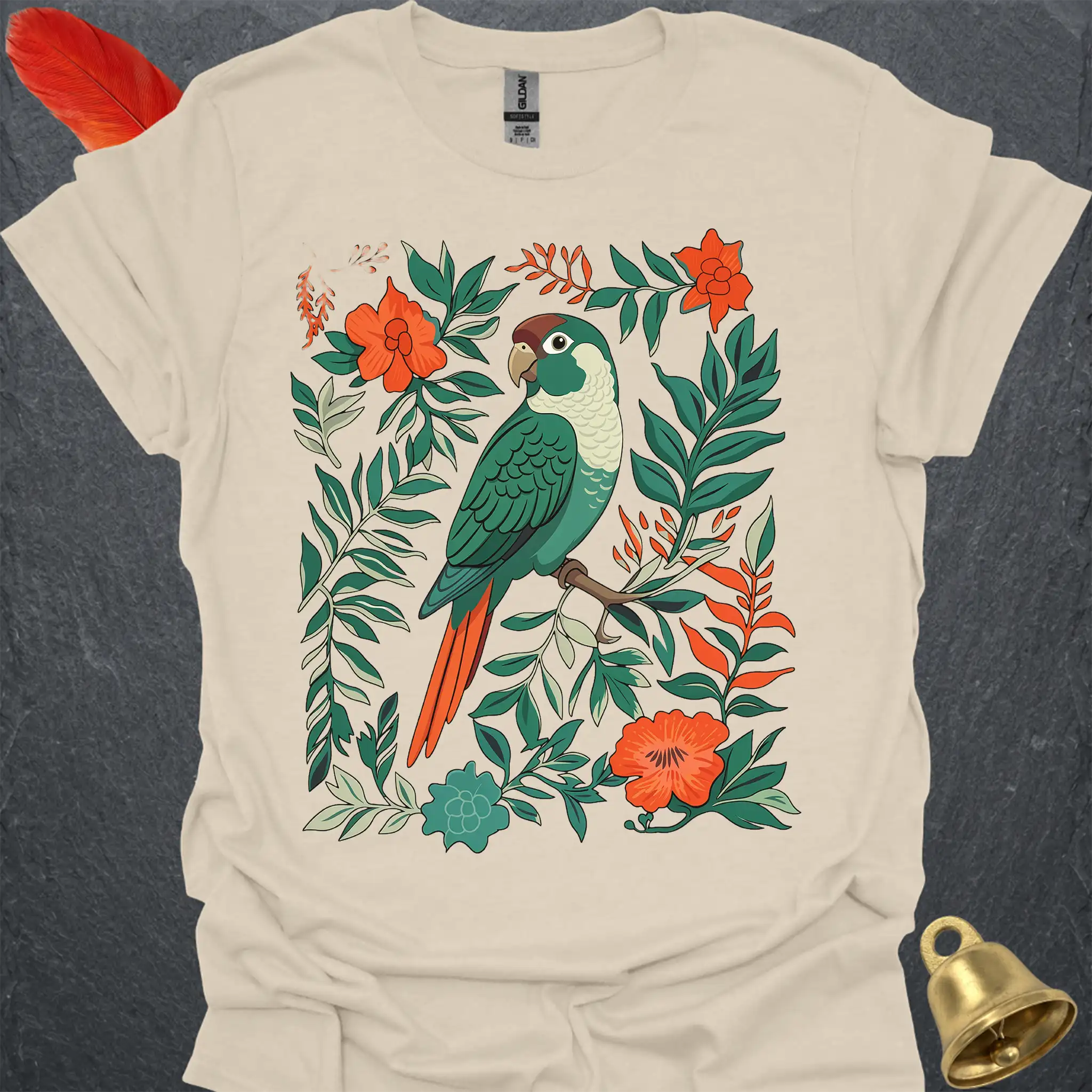 Turquoise Green Cheek Conure Boho Flower T-Shirt