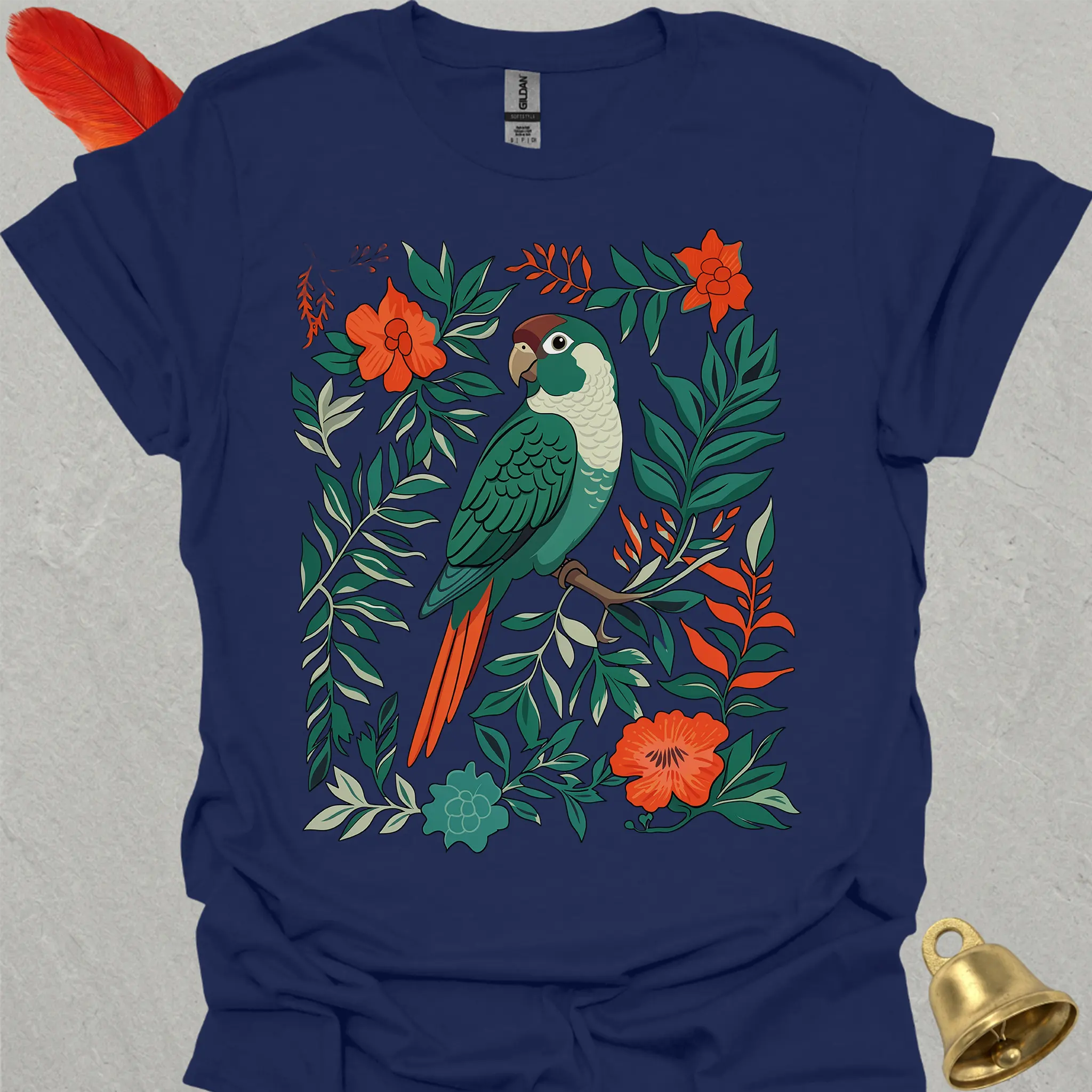 Turquoise Green Cheek Conure Boho Flower T-Shirt