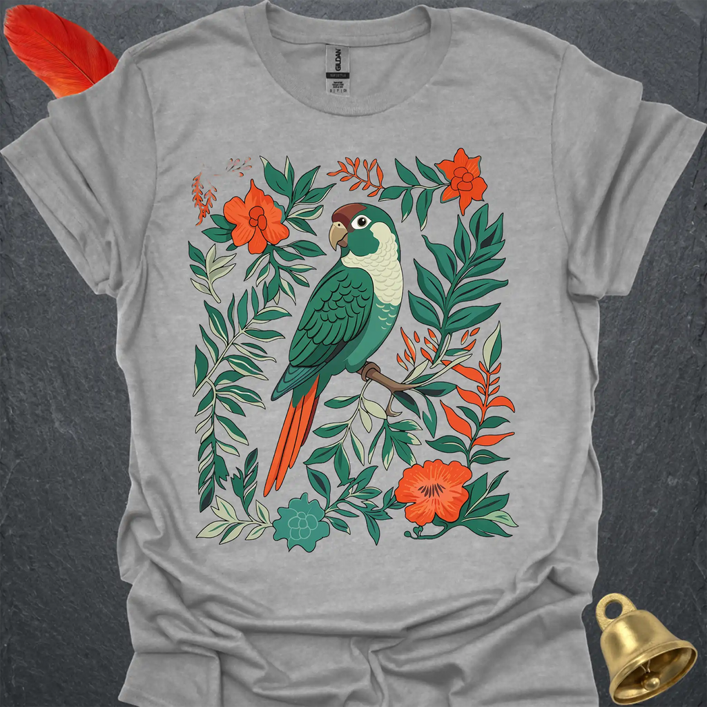 Turquoise Green Cheek Conure Boho Flower T-Shirt